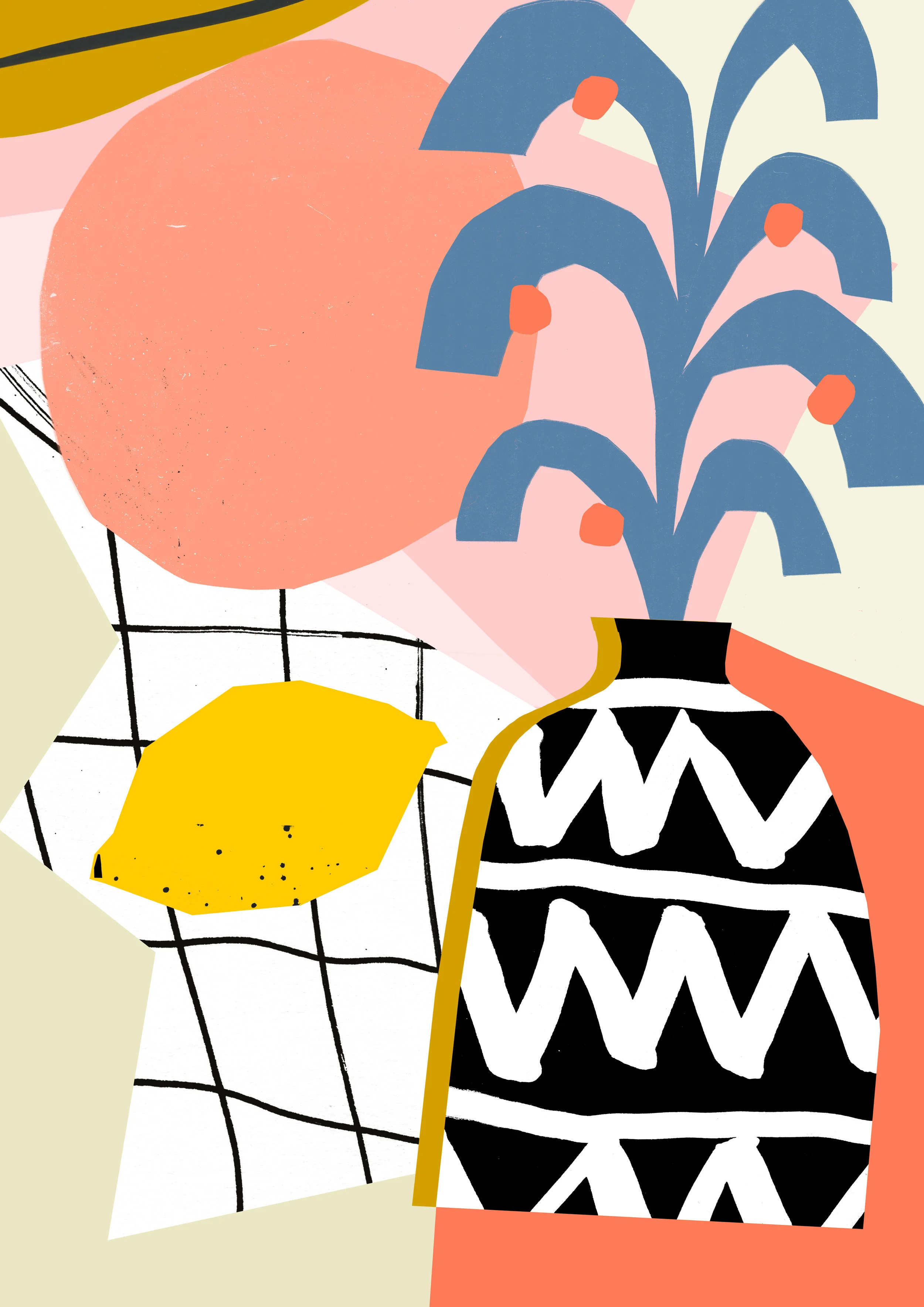 'Lemon, Plant, Vase' Available to licence.