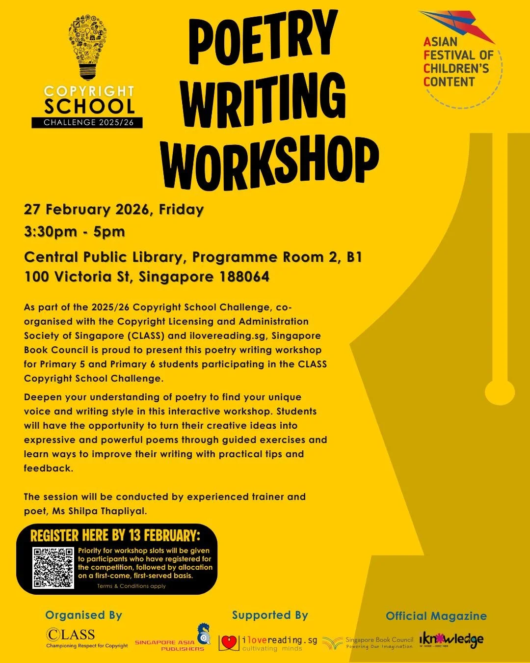WORKSHOP: Poetry Writing Workshop (Singapore Book Council)