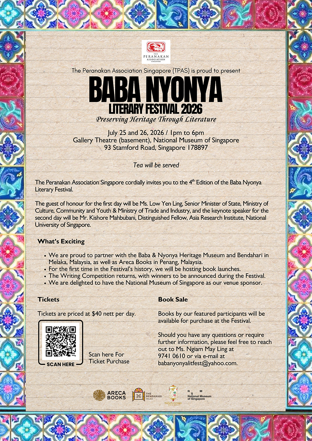 Baba Nyonya Literary Festival 2026: By the Peranakan Association Singapore