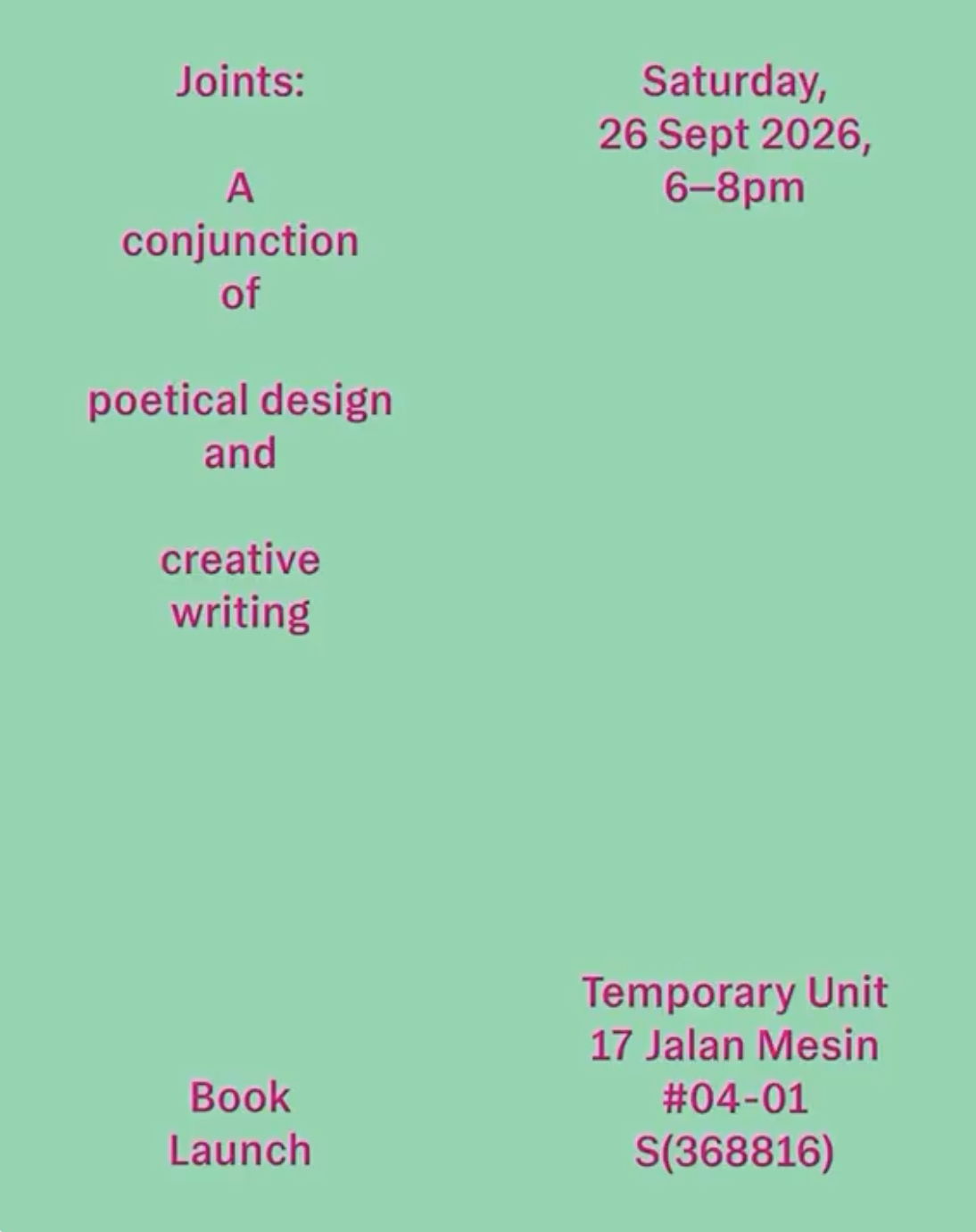 BOOK LAUNCH: "Joints: A conjunction of poetical design and creative writing" (In Plain Words)