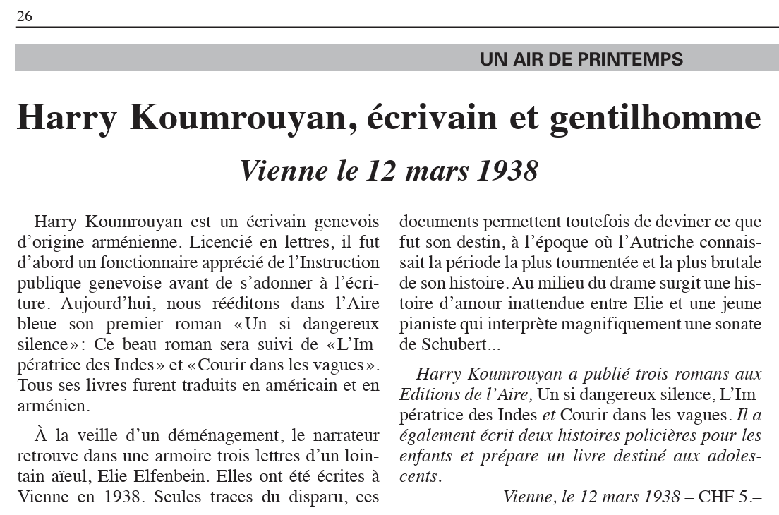 Le Littéraire n°26, Edition printemps 2023 : Harry Koumrouyan, écrivain et gentilhomme