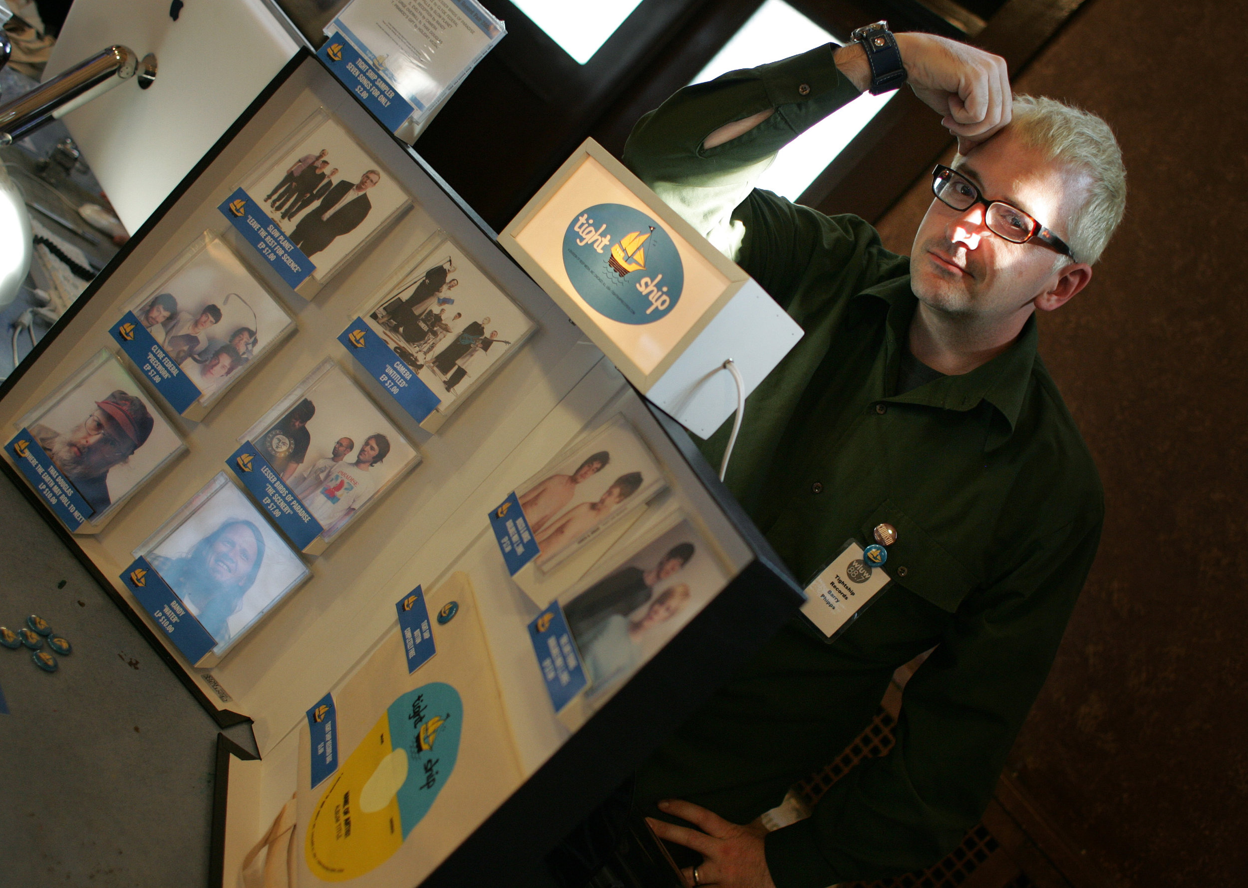 Barry selling Tight Ship releases at the WLUW Record Fair, Chicago, 2005. Photo by Andrew Collings