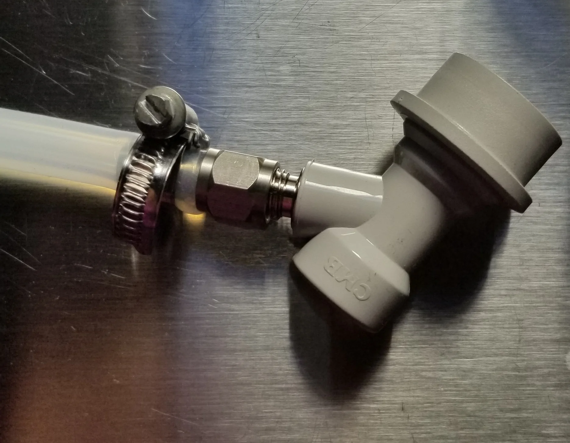 Gas Ball Lock Disconnect & the 1/4" MFL x 1/4" Barb connected to the 1/4" ID Silicon Tube