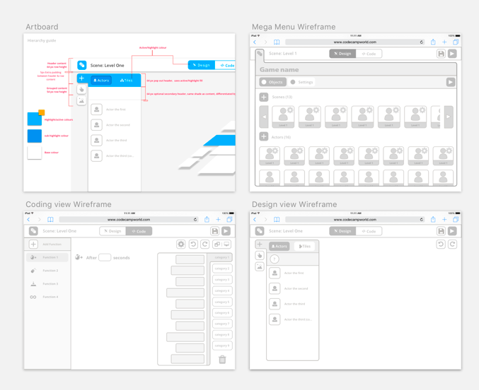 In addition to wireframes, I also was regualrly producing styling concepts - a few usability issues (like distinguishing different code blocks) would require detailed work with the visual designer.