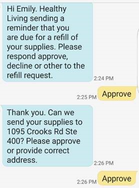 Sample text message refill reminder