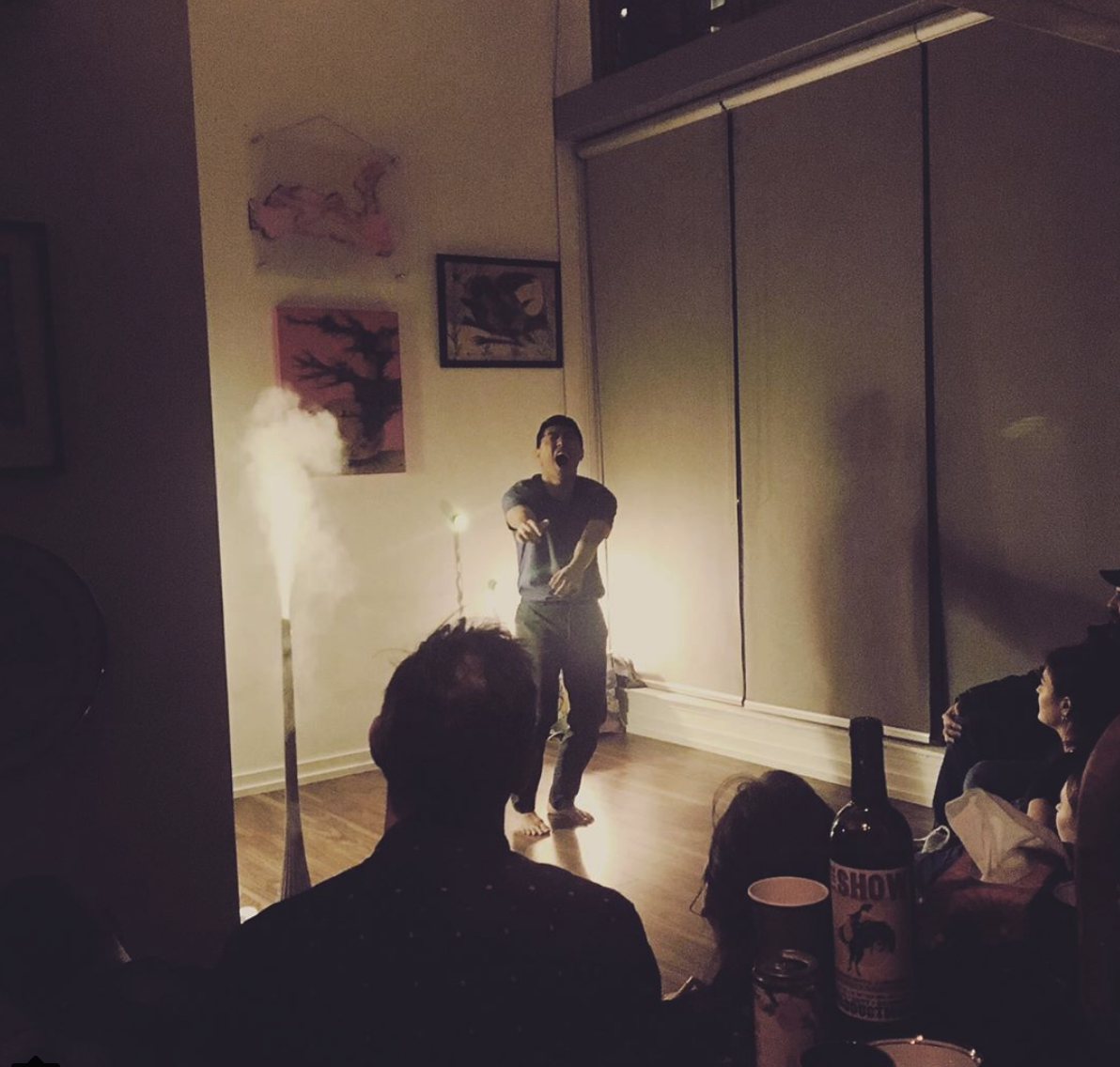 Choreographer and dancer Naishi Wang performing at "Alone Together Showcase" hosted by Kamilla Nikolaev in her downtown loft. 