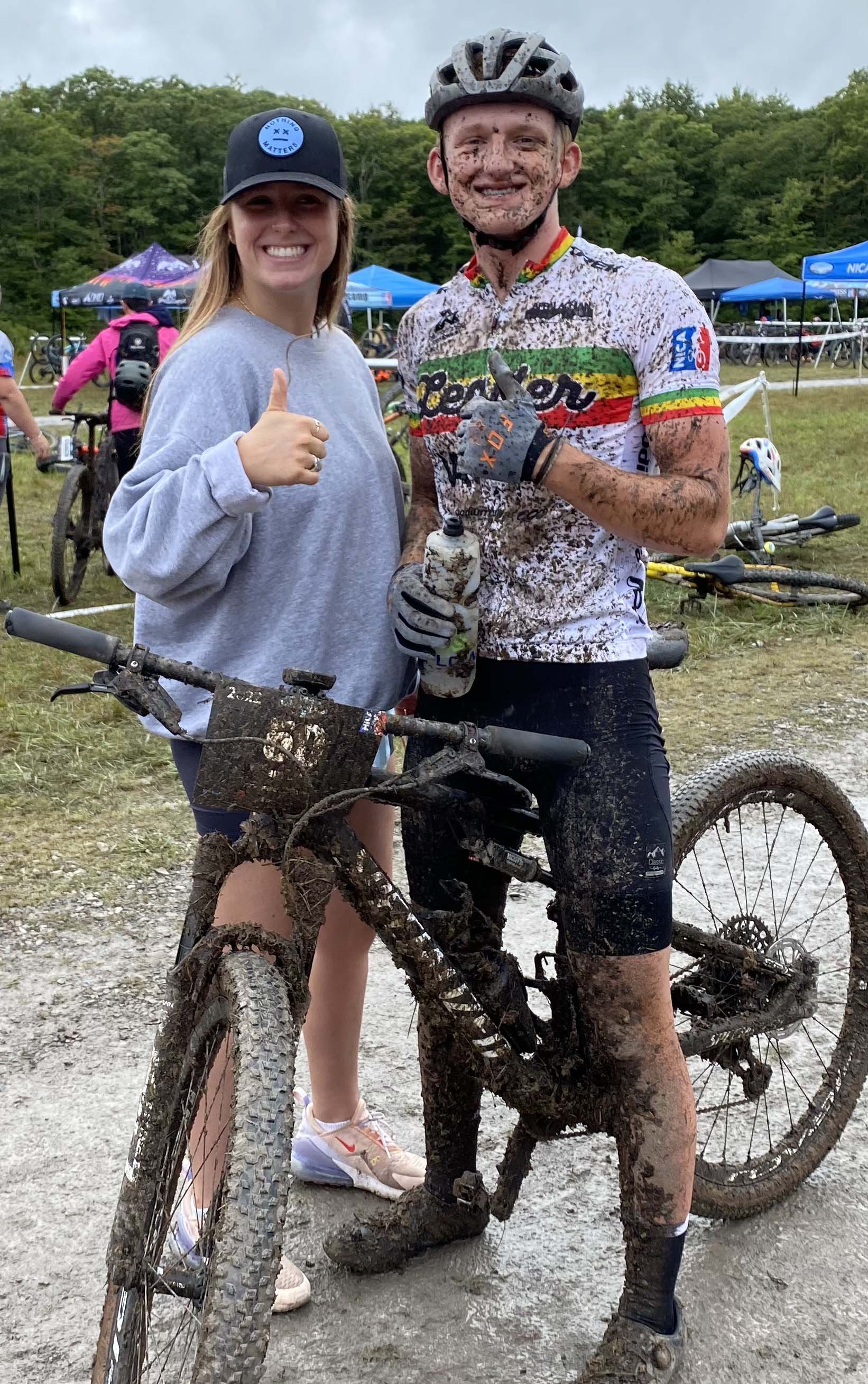  Celebrating with his sister McKenzie following a win at the 2022 WV NICA Race #2 