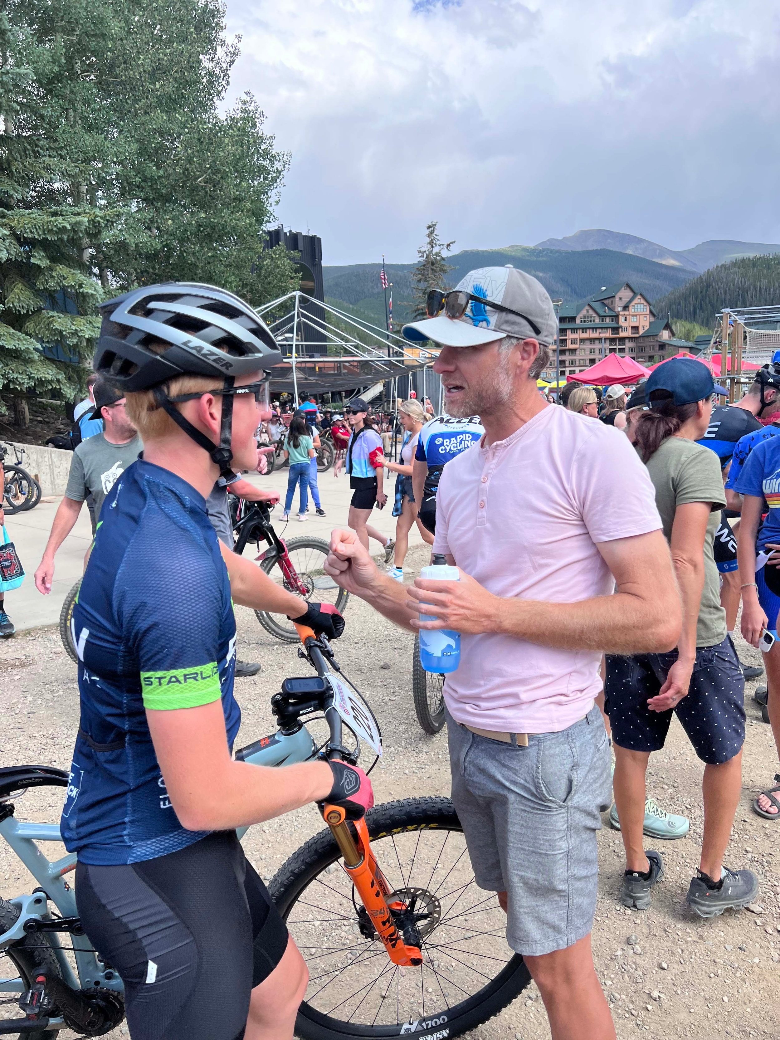  Cam discussing race strategy with coach, Chris Wieczorek, Freely Endurance Coaching 