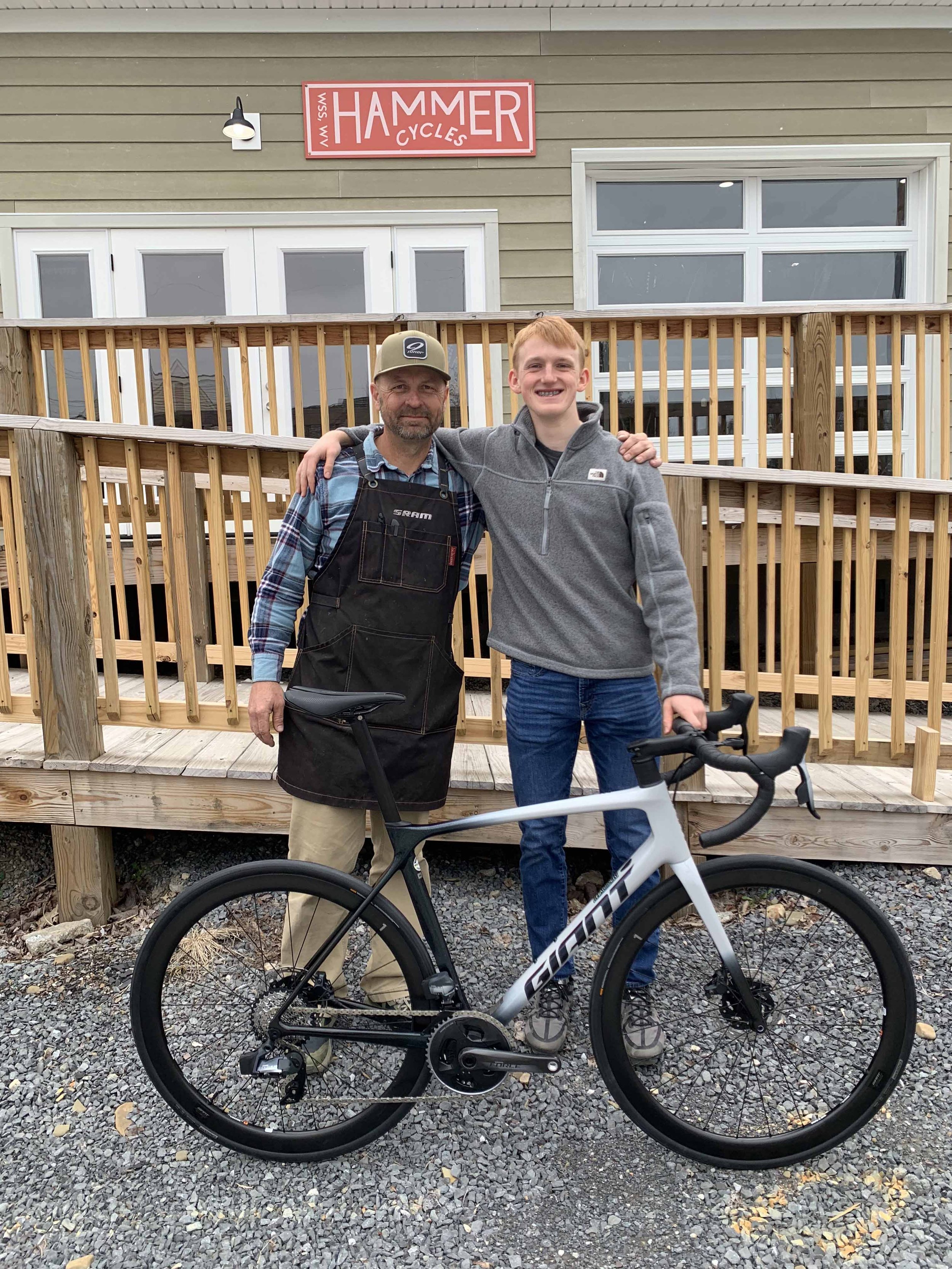  Cam with Coach Max Hammer of Hammer Cycles, who keeps Cam’s bikes well maintained and ready to go 