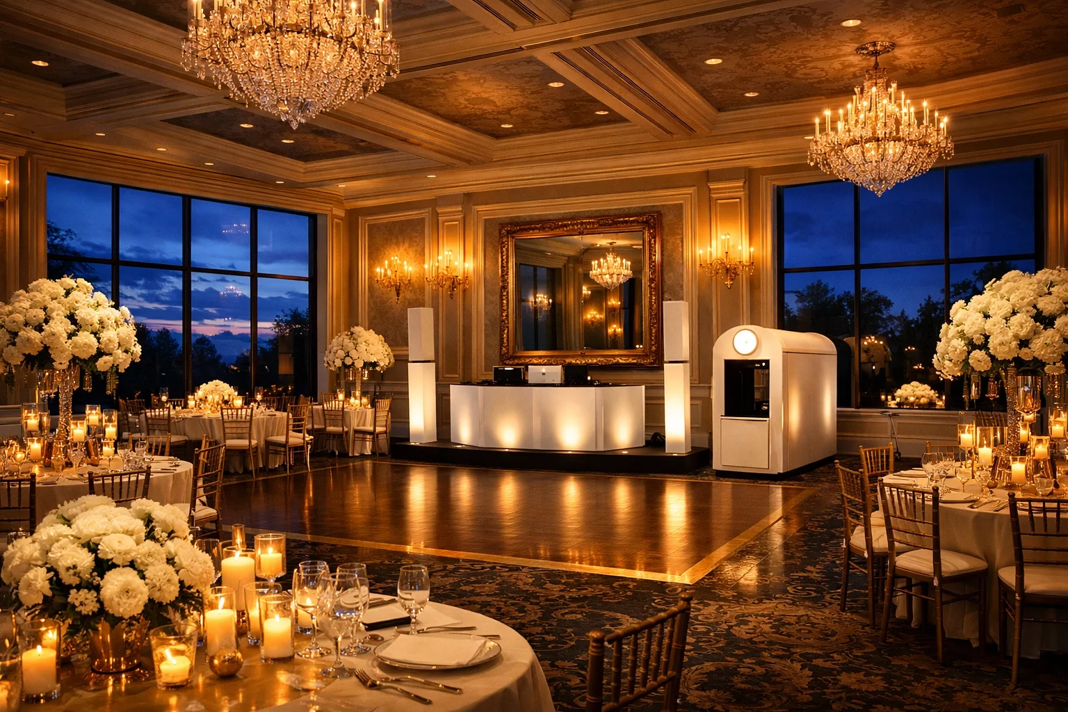 Sleek, minimalist wedding dj and photo booth integration at a luxury North Jersey venue.