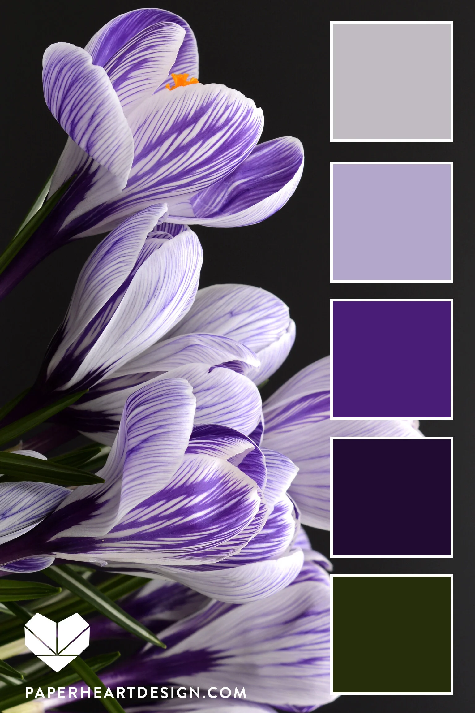 Purple shades with a pop of green make a bold statement.