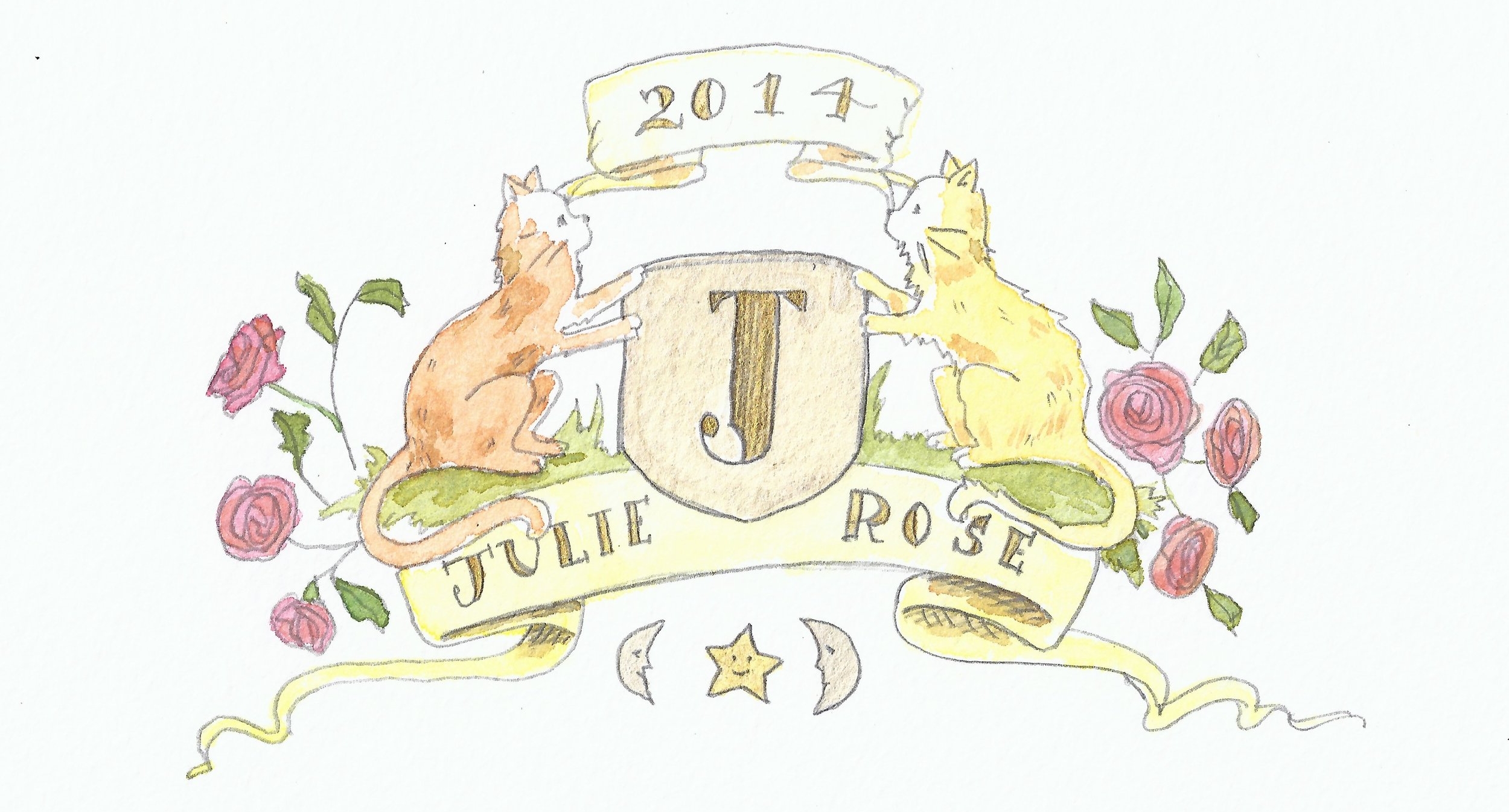 MODERN HERALDRY CREATED FOR A LITTLE GIRL; DRAWN IN PENCIL & FINISHED WITH WATERCOLOUR