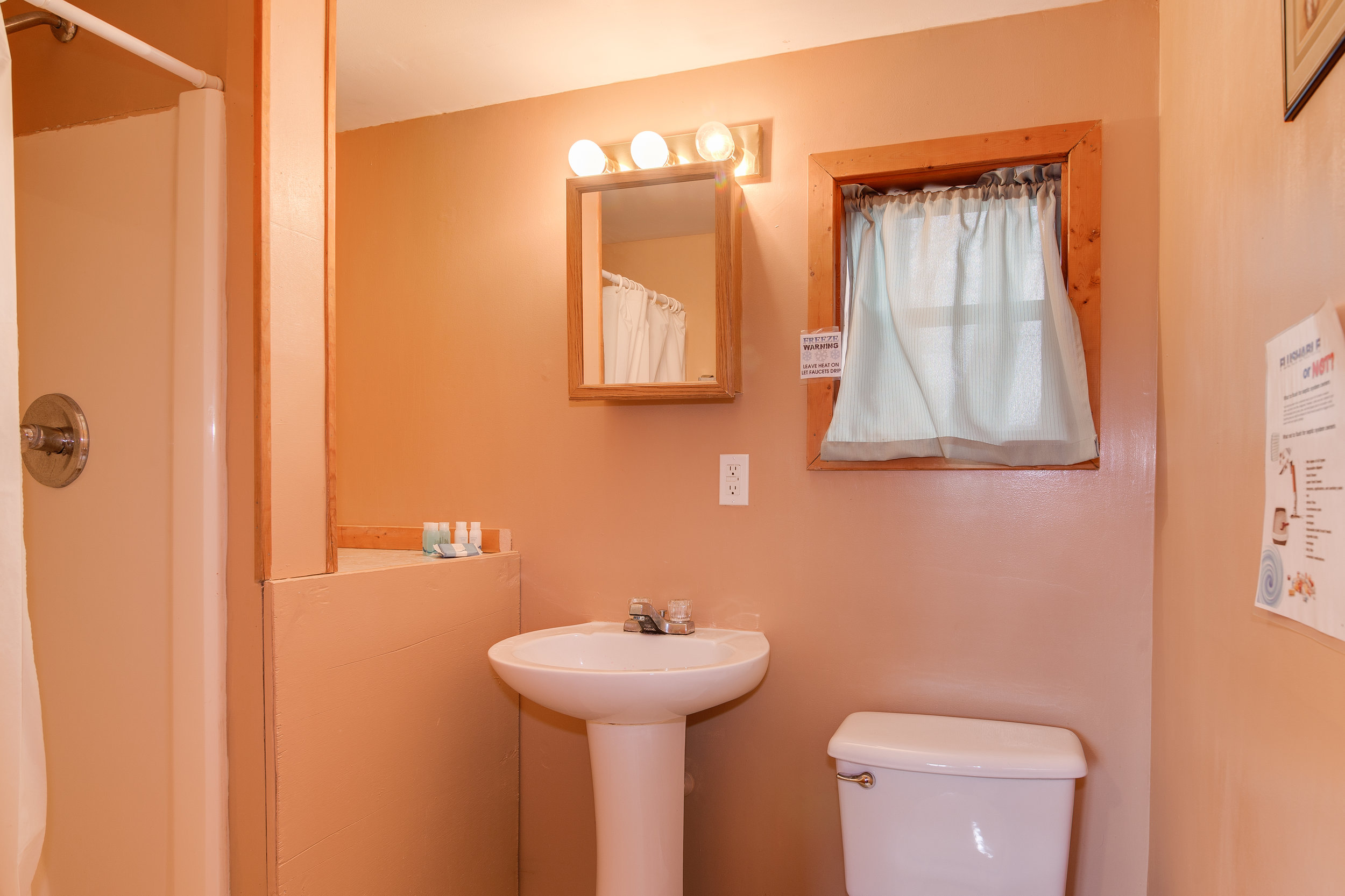  The bathroom has all the luxuries of home, including a toilet, sink, and shower (pictured). 