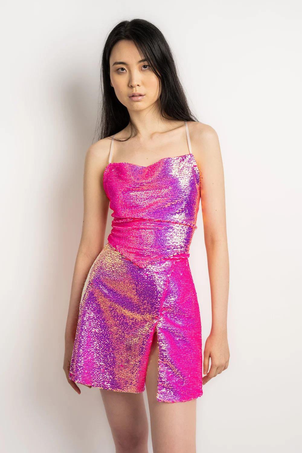 hot pink sequin wrap dress Needs No Label Pink Sequin Wrap Midi Dress