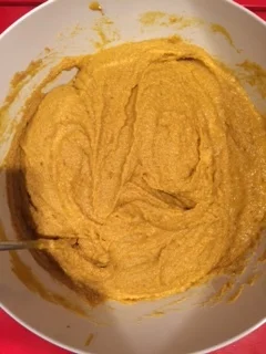 Pumpkin Batter all mixed and ready for the muffin pan.
