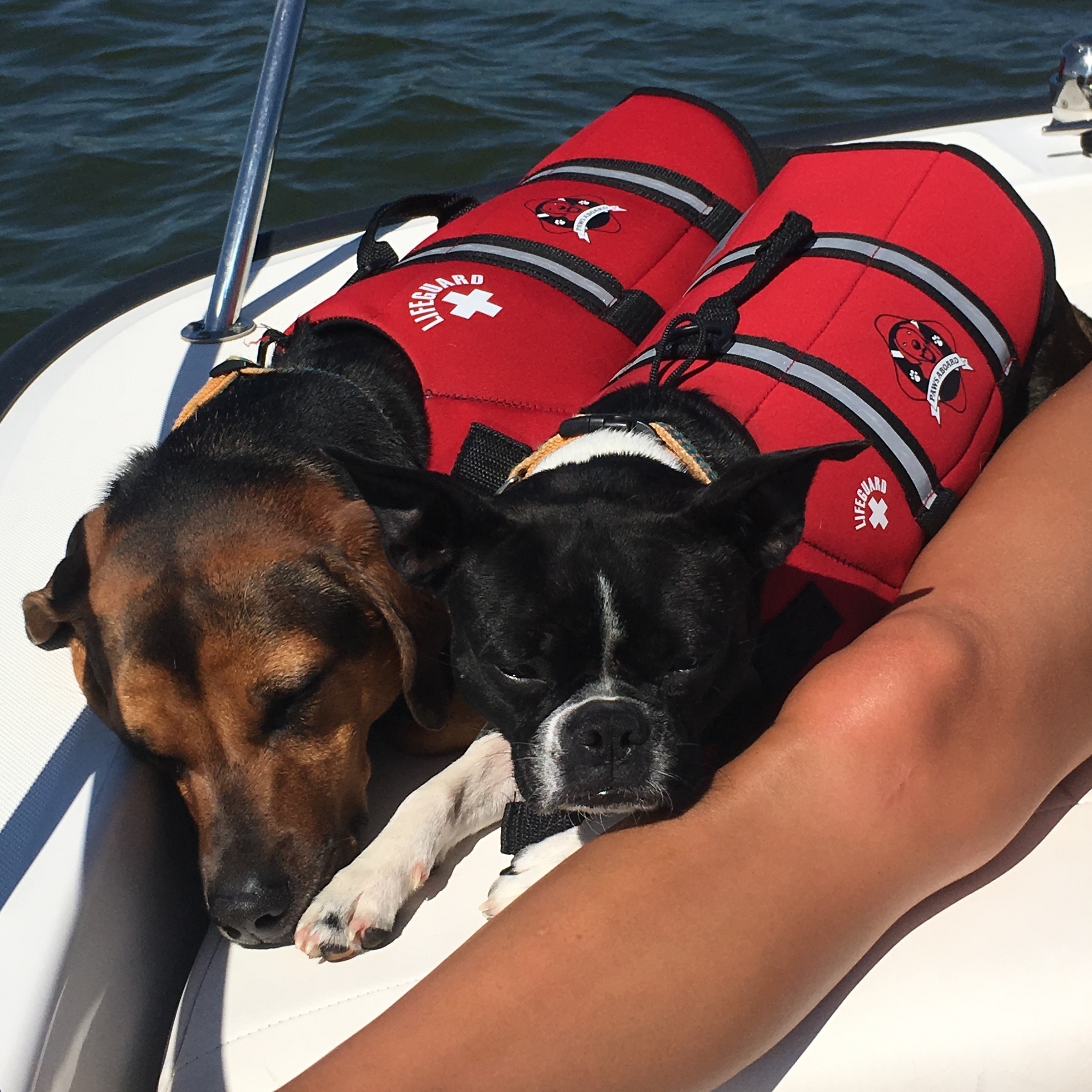 Summer and Sandy working on their tan while boating on Lake Barkley.