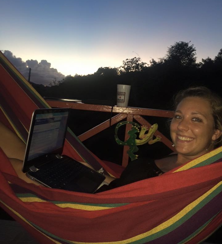 When not in the field, Tanya takes her work to the hammock. 