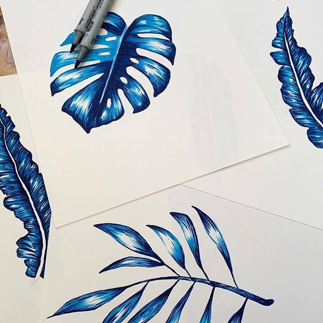 True Blue In the studio today 💙 #copicmarkers #textiledesign #pattern #tropical #londondesigners  #blue #lovemyjob #thankful