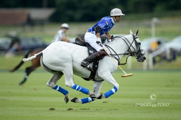 Juan Martín Nero storms the field for semifinalist Valiente in the 2016 British Open. Photo © www.imagesofpolo.com