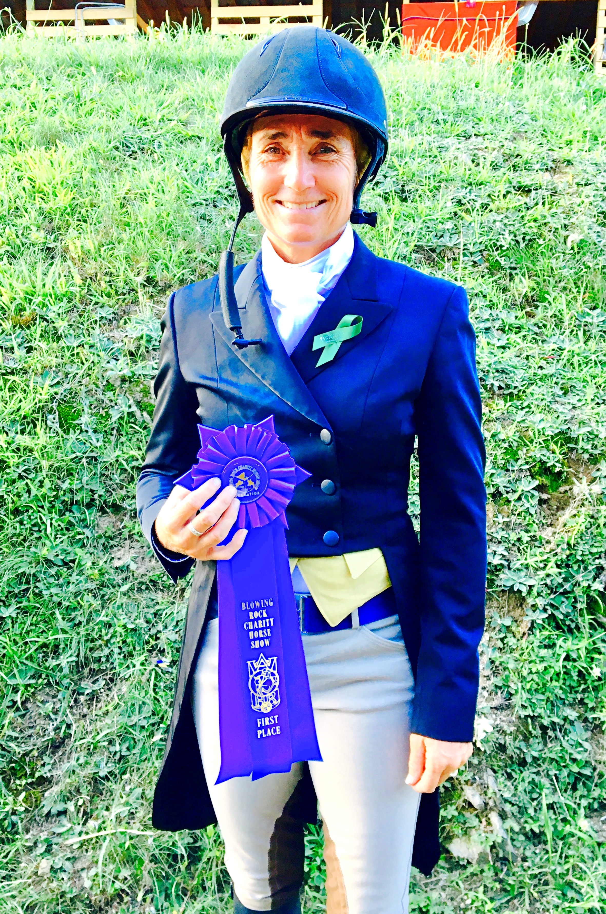 Havens Schatt said her Equestrian Aid Foundation Show You Care lapel ribbon was a lucky charm for the win of the $15,000 Kathryn G. Clark Memorial Challenge Championship aboard Julia McNerney's Crack. Photo courtesy of Missy Luczak-Smith