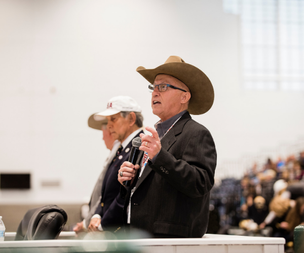 Ollie Griffith, coach of the Ohio State University team, addresses the crowd. Photo by EQ Media