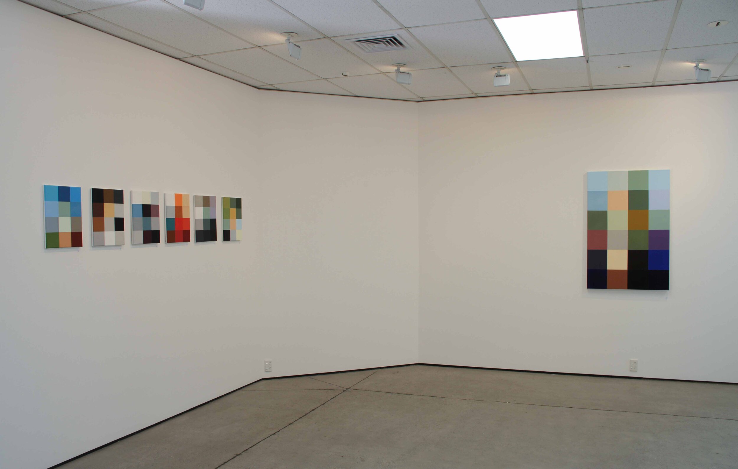 Installation View, Untitled (Portraits) and Unititled (mōna), 2020 oil on linen.