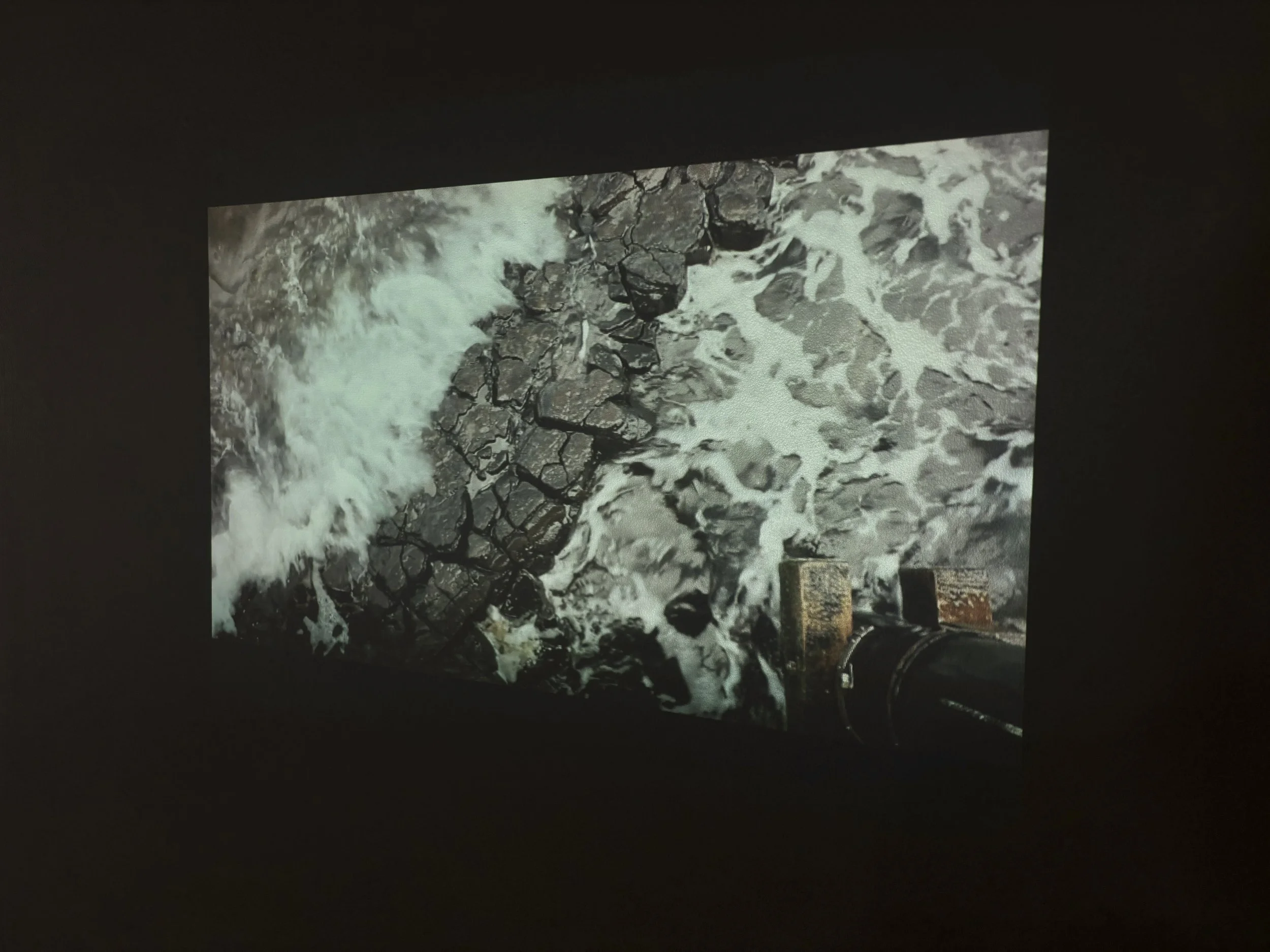Installation view: Bodies of Water, (Passed over, Passed by, and Passed Through) 2011 – 2025 (ongoing), video, duration 37:33
