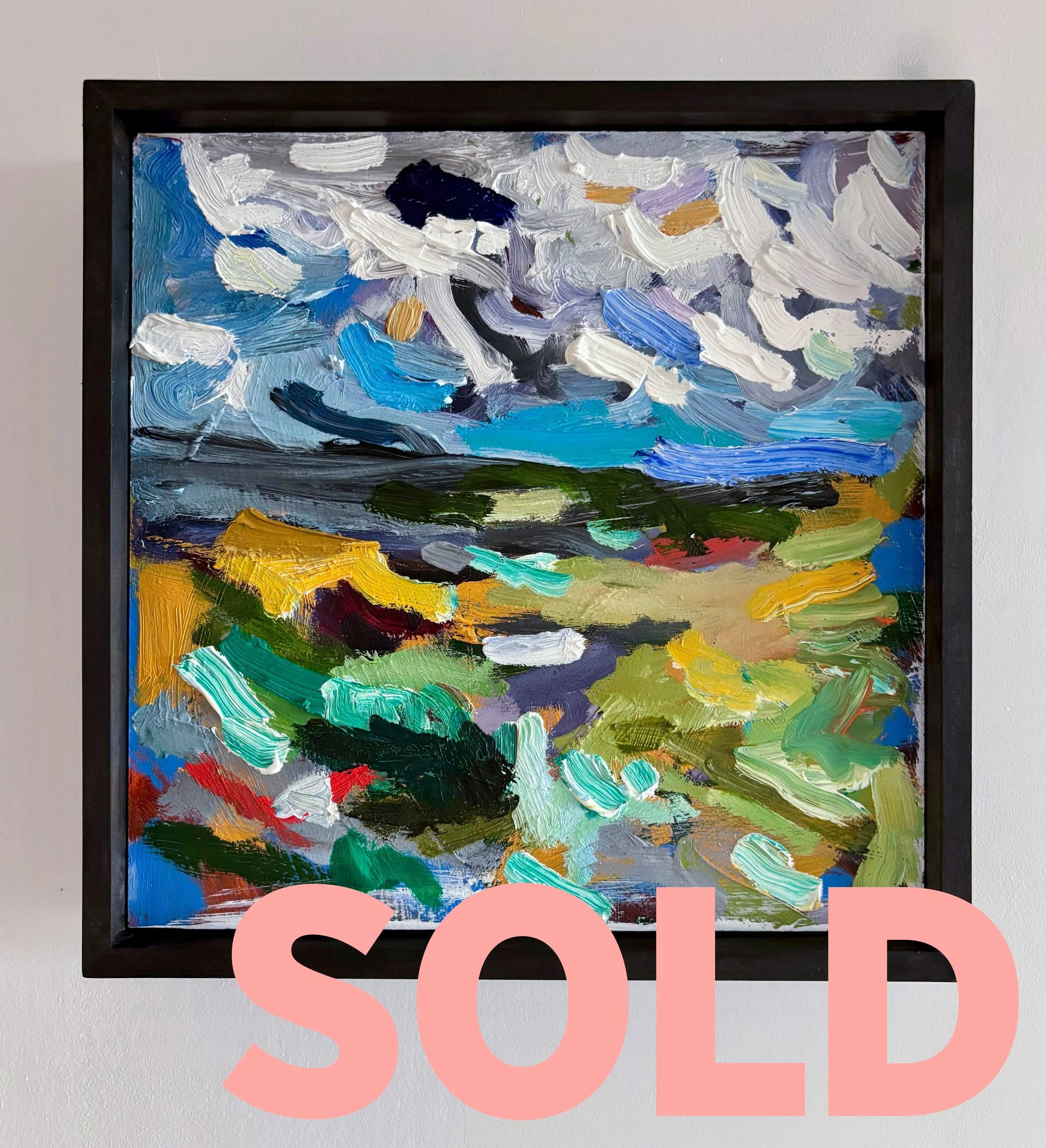 Waiting for Puanga, skies need to clear, but it makes for dull paintings, 2025, oil on board, 255 x 255mm + frame