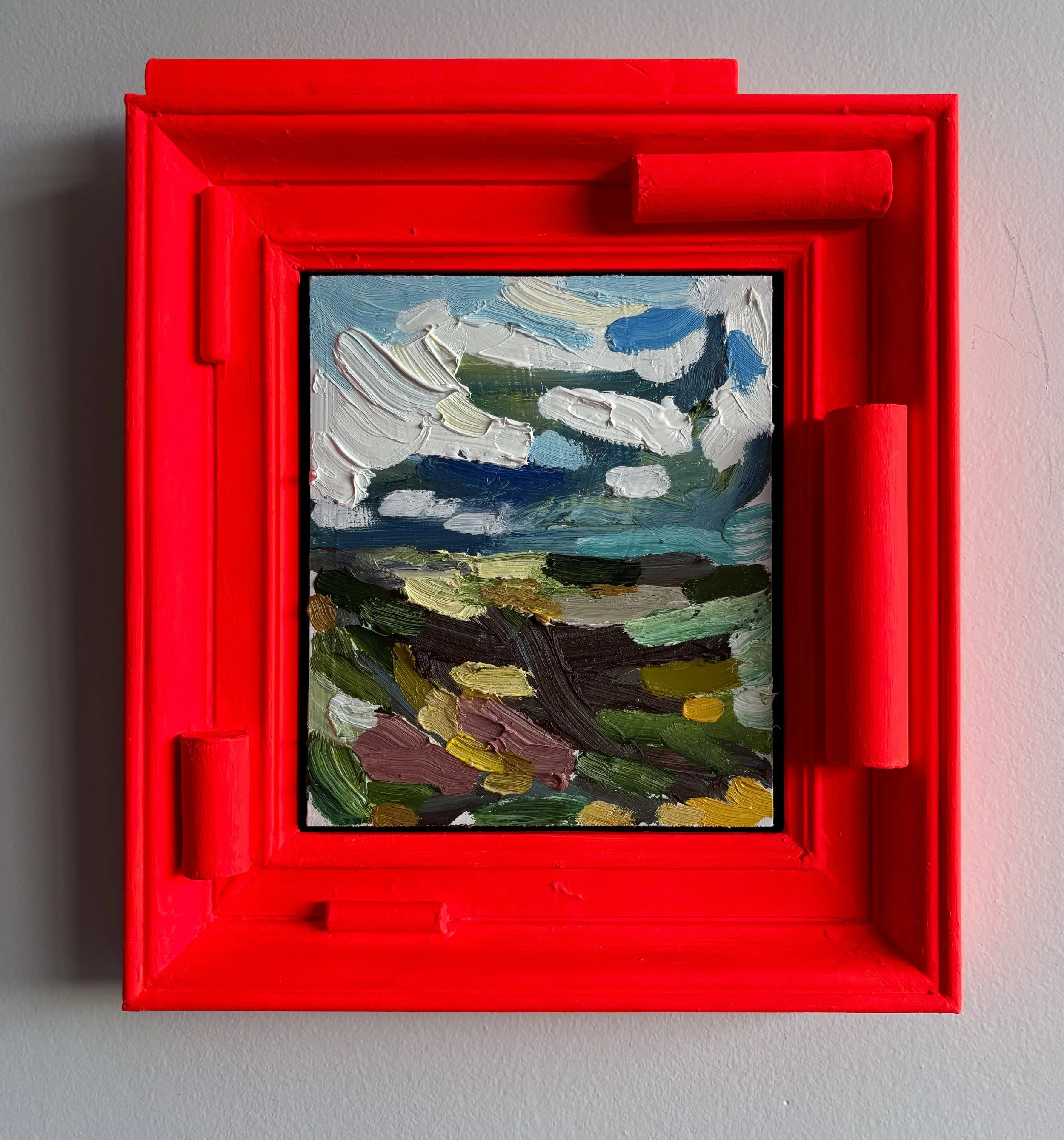 After the rain stopped, 2025, oil on board in reclaimed frame, 160 x 130mm plus frame