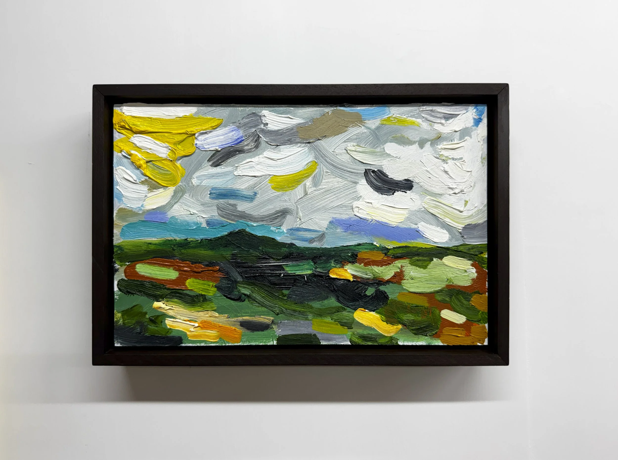 Far away and really close, 2025, oil on board in cedar frame, 191 x 292mm (217 x 326 x 55mm framed)