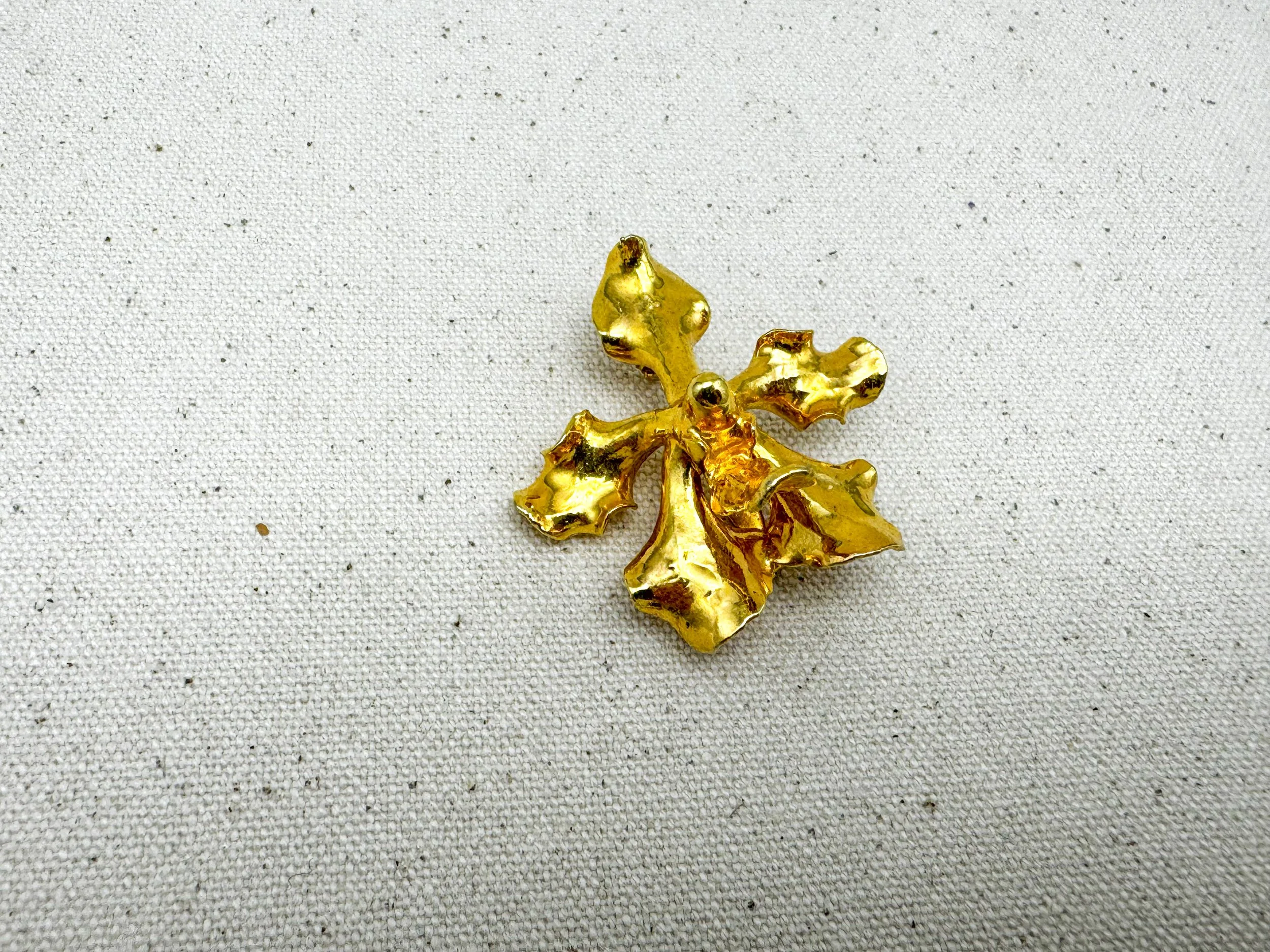 Gold plated orchid brooch