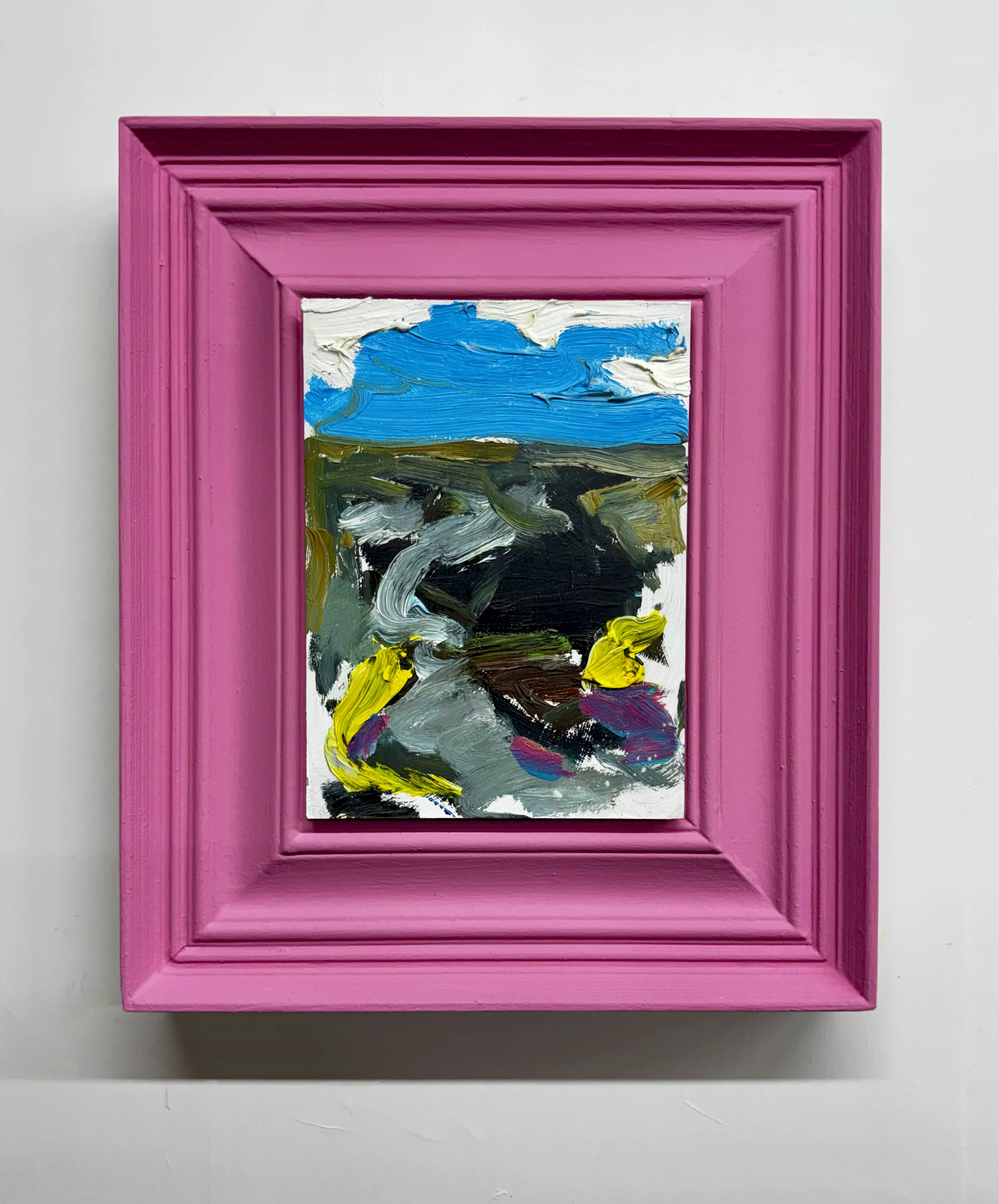I miss driving through Huntly, 2025, oil on board in reclaimed frame.