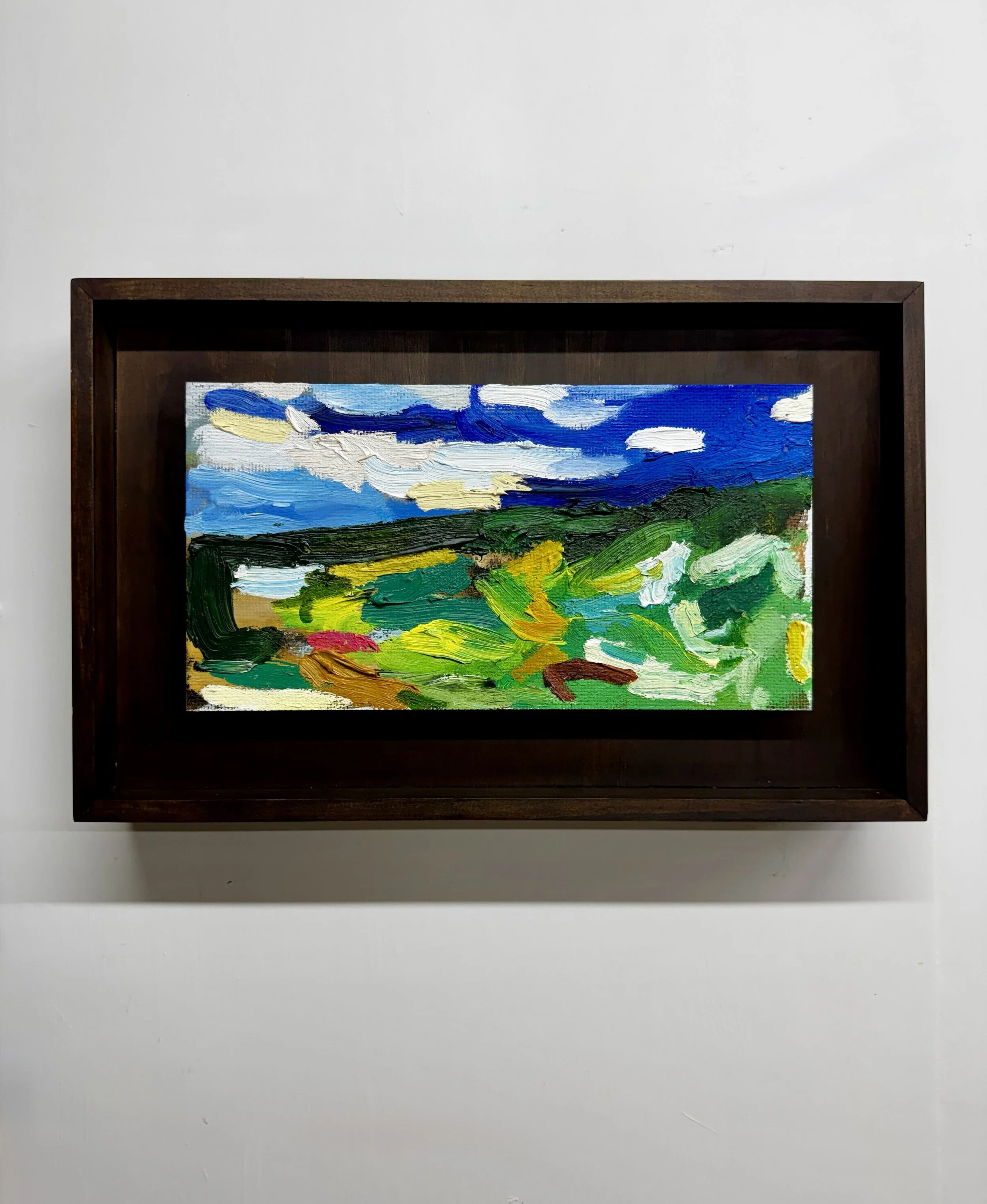 Remember exploring the world in the 2000s, 2026, oil on board, 141 x 270mm, (231 x 363 x 60mm framed)