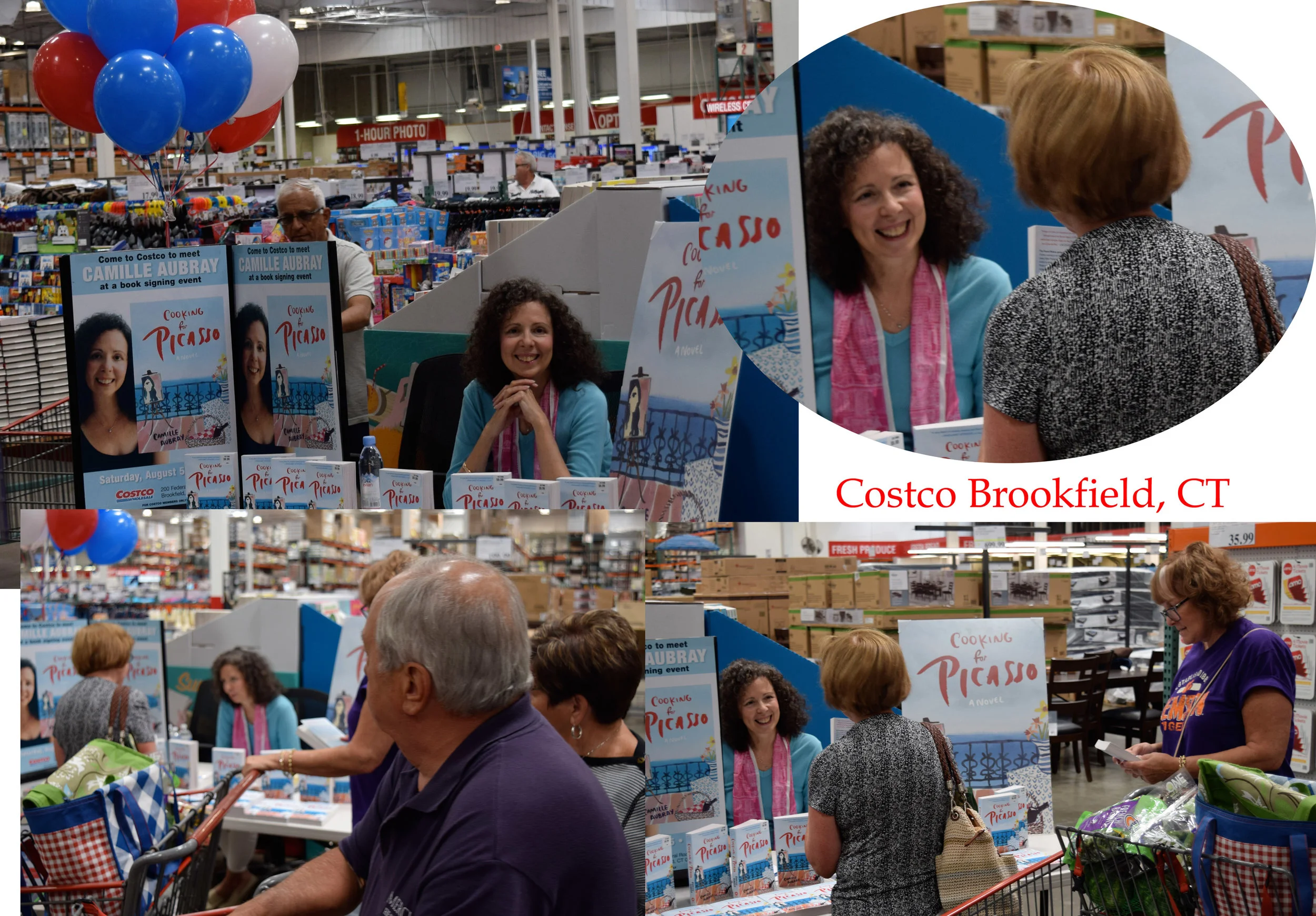 Camille Aubray at Costco in Brookfield CT for the paperback launch of COOKING FOR PICASSO