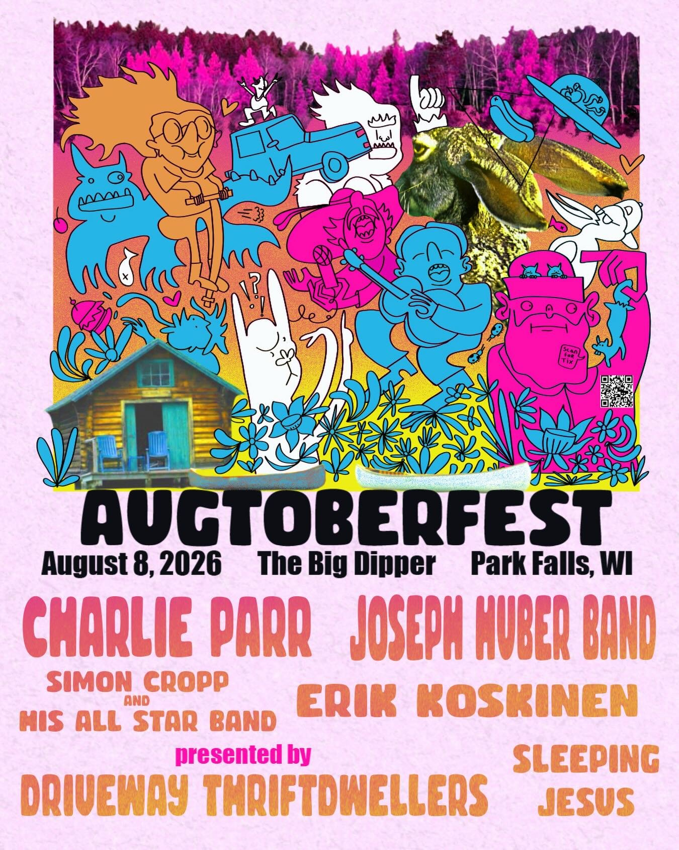 Announcing AUGTOBERFEST 2026! A new outdoor festival at The Big Dipper in Park Falls, WI. August 8. Tickets on sale now! Limited number of early bird tickets: https://www.tickettailor.com/events/bigdipper/2170935

Poster art by @ebalbeit