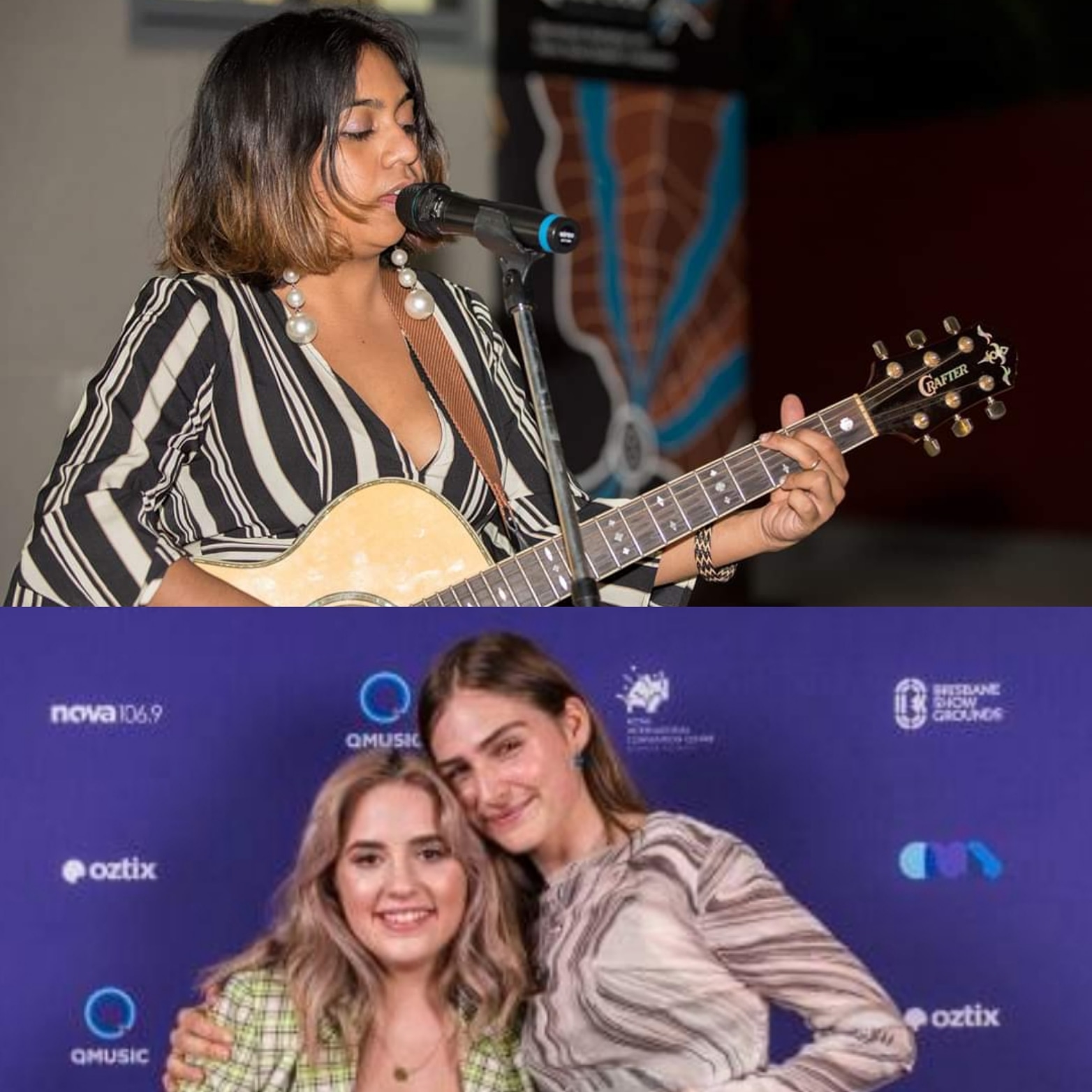 Emily performing at QATSIF’s 10th Anniversary and Tia with Clea at the Queensland Music Awards (photo NIT)