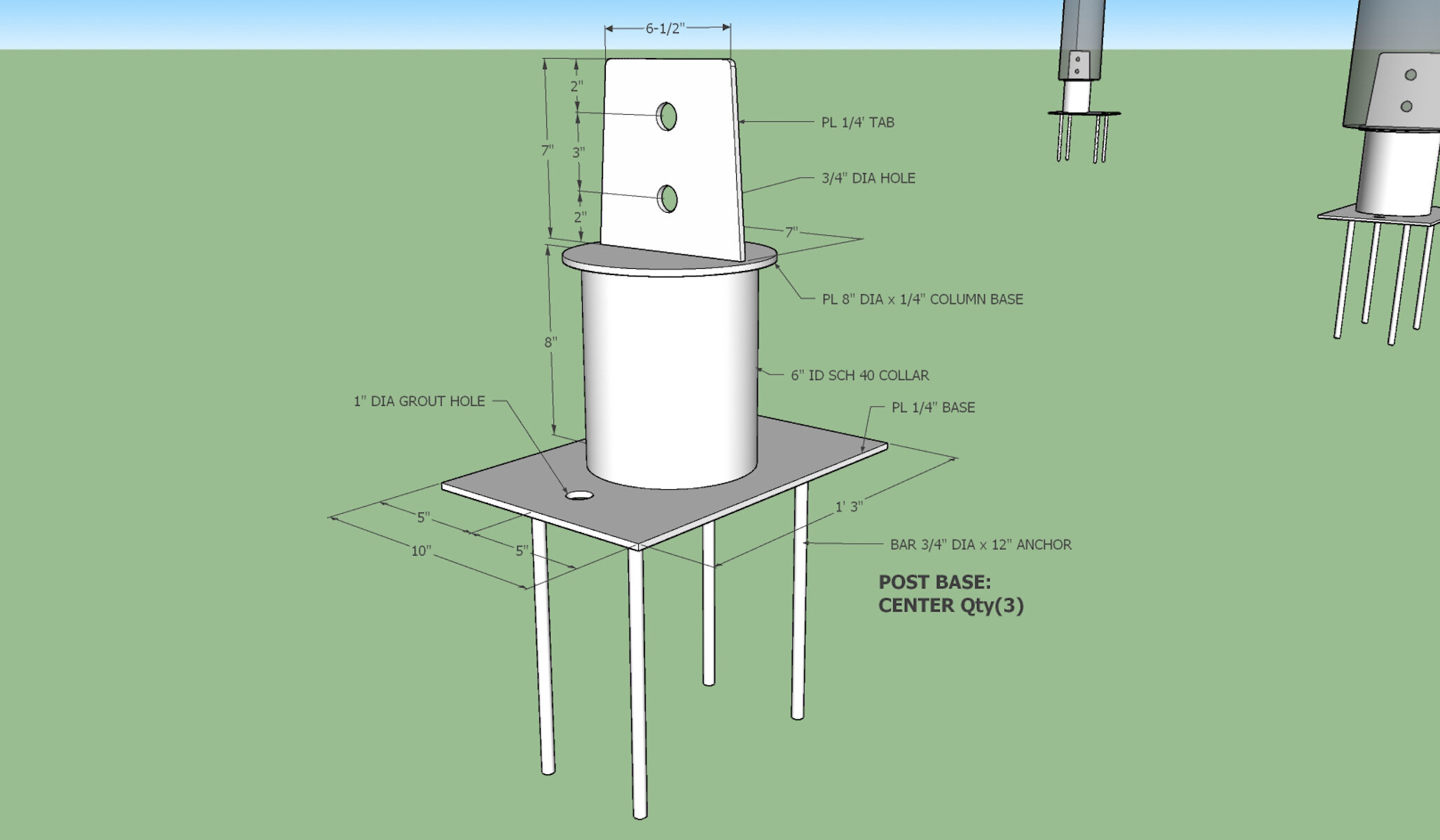 Welded steel post base 3D model image