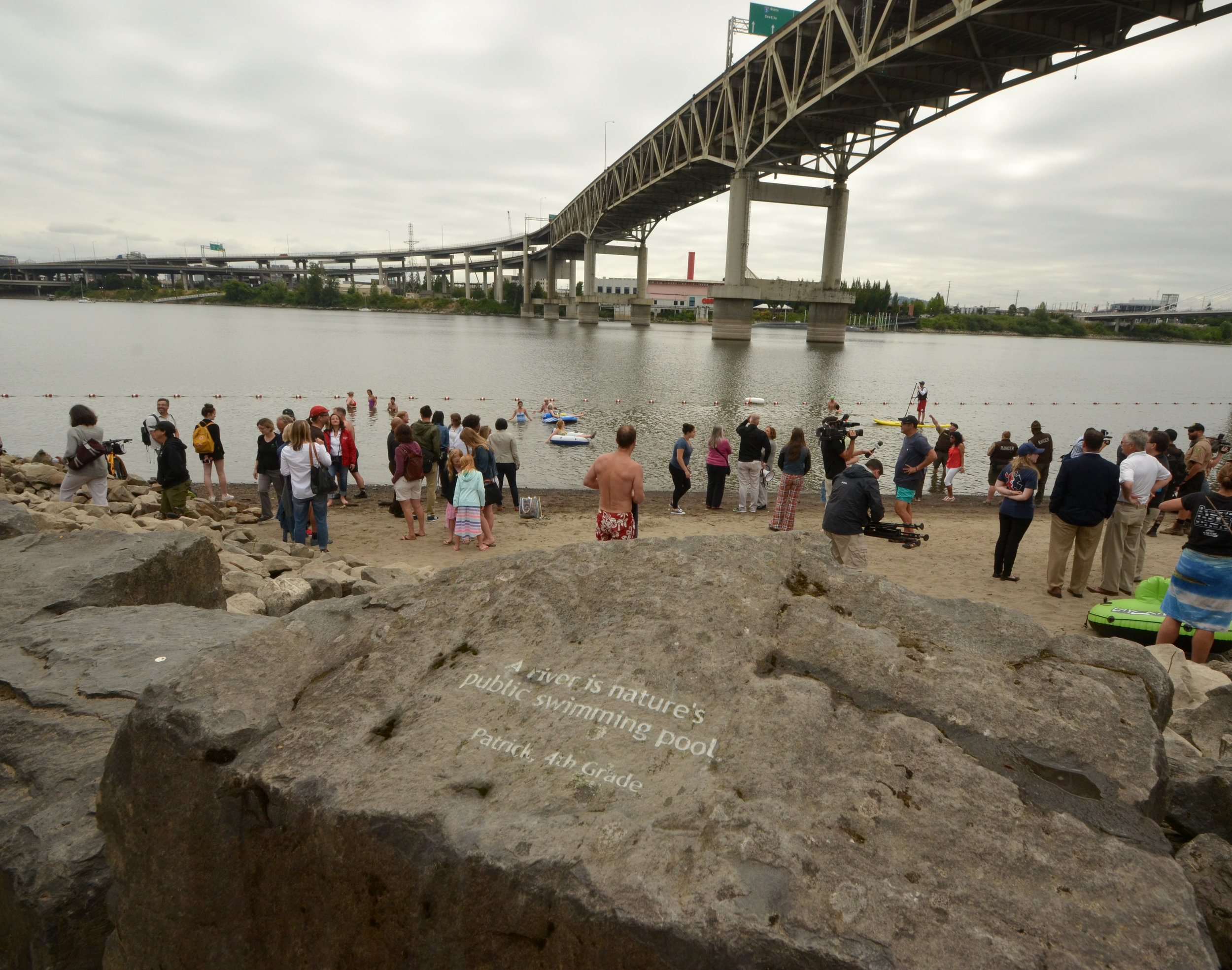  One of the Honoring Our Rivers student poems engraved in stone at Poet's Beach by a fourth grader named Patrick.&nbsp; 
