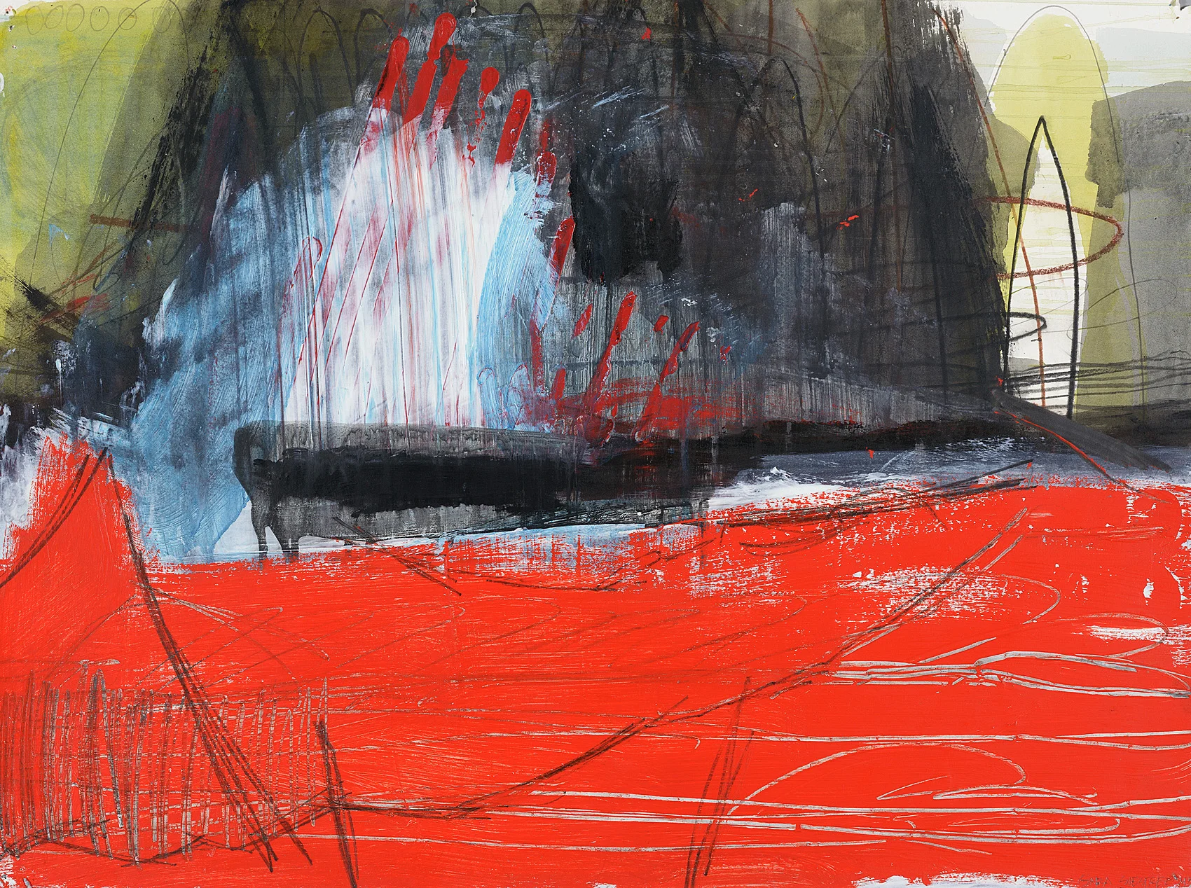“Umpqua Eden,” Acrylic, graphite, color pencil, and charcoal on BFK Rives paper. Printed with permission on page 59 of Honoring Our Rivers Issue 18.