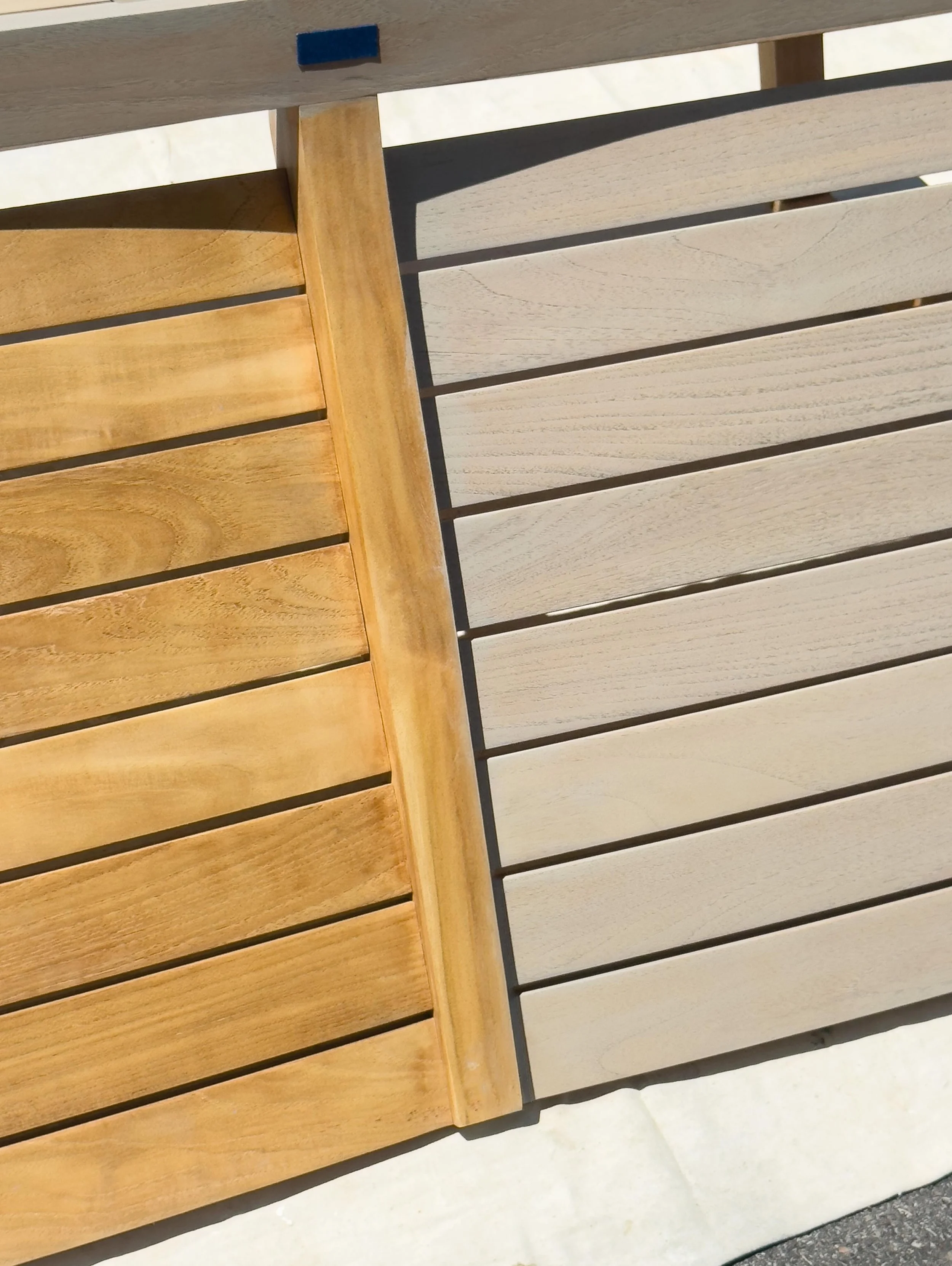 Restoration isn&rsquo;t always about &ldquo;before&rdquo; being the flaw. Sometimes the client&rsquo;s vision calls for something different entirely.
Here, we transformed this teak set from its natural tone into a custom, weathered grey finish &mdash