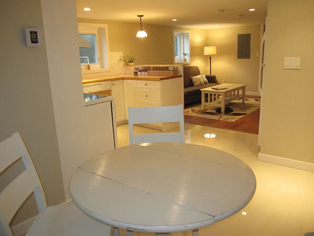 This picture, taken before the suite was styled, shows the suite from almost the same angle as this before shot.