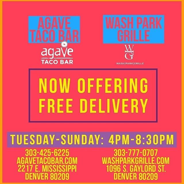 What&rsquo;s better than @washparkgrille and @agavetacobarco ? Enjoying them both delivered to your door for FREE! 🚚 🌮 🍝 🚗