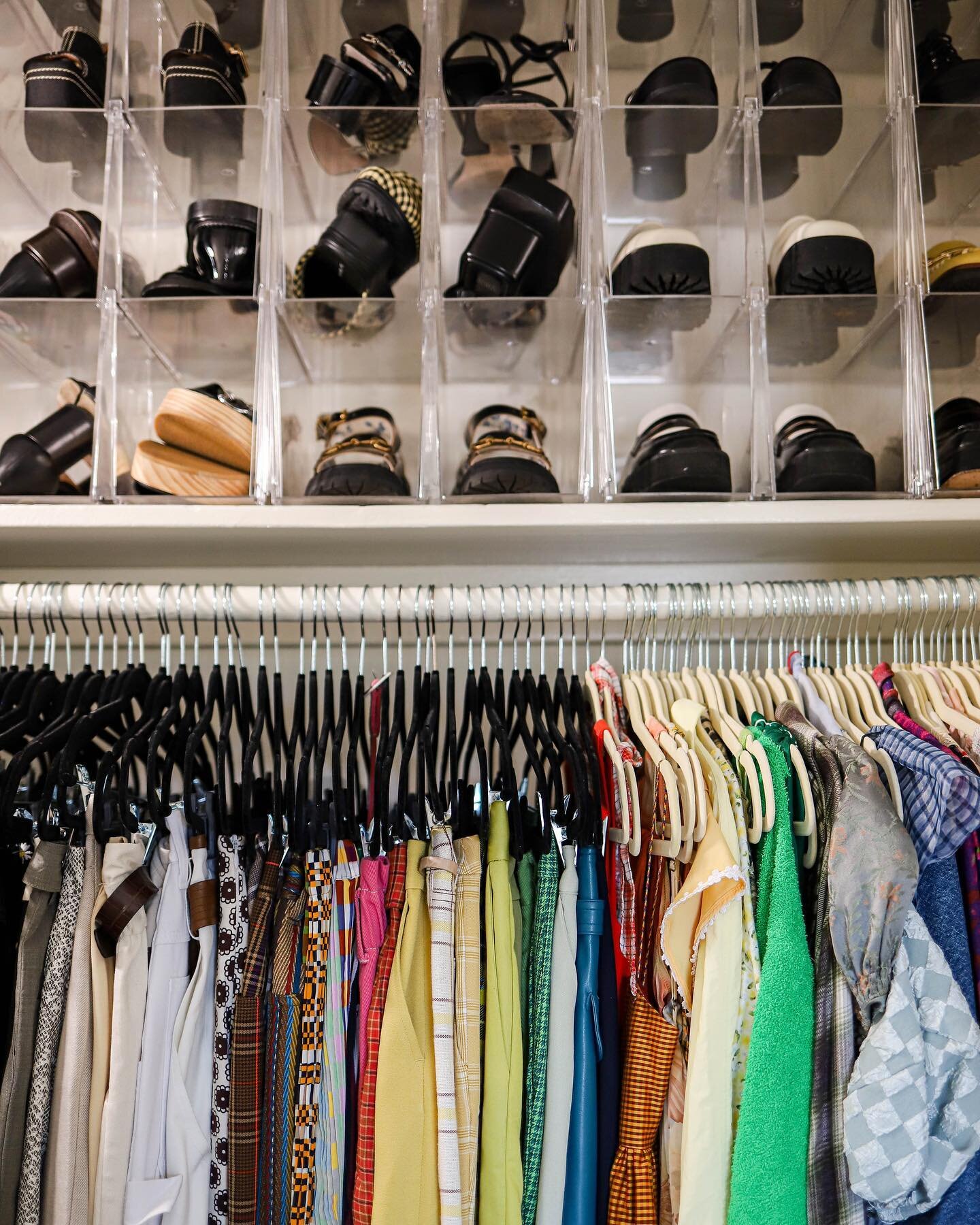 When you have a lot of height to use up in your closet, but you don't want to (or can't) invest in adding extra shelves, we LOVE these stackable shoe cubbies. They lock together perfectly and create nice little homes for each and every shoe in your c