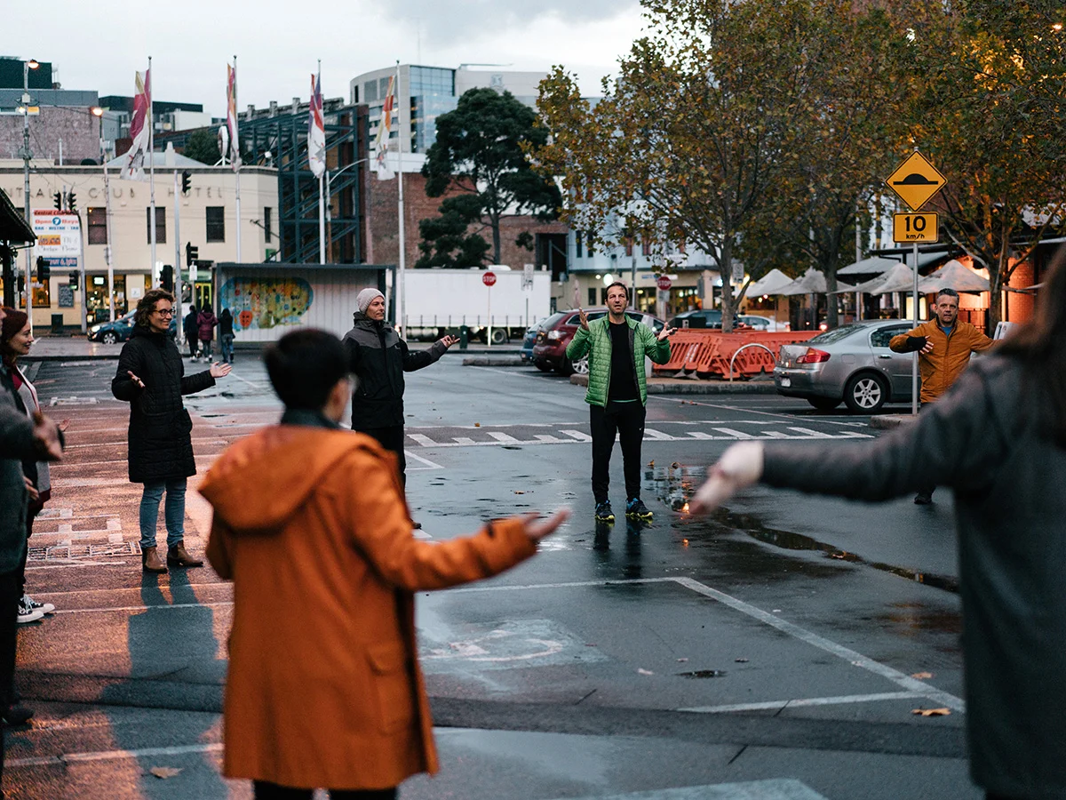 Movement workshop with Gideon Obarzanek. Photo: Kristoffer Paulsen.