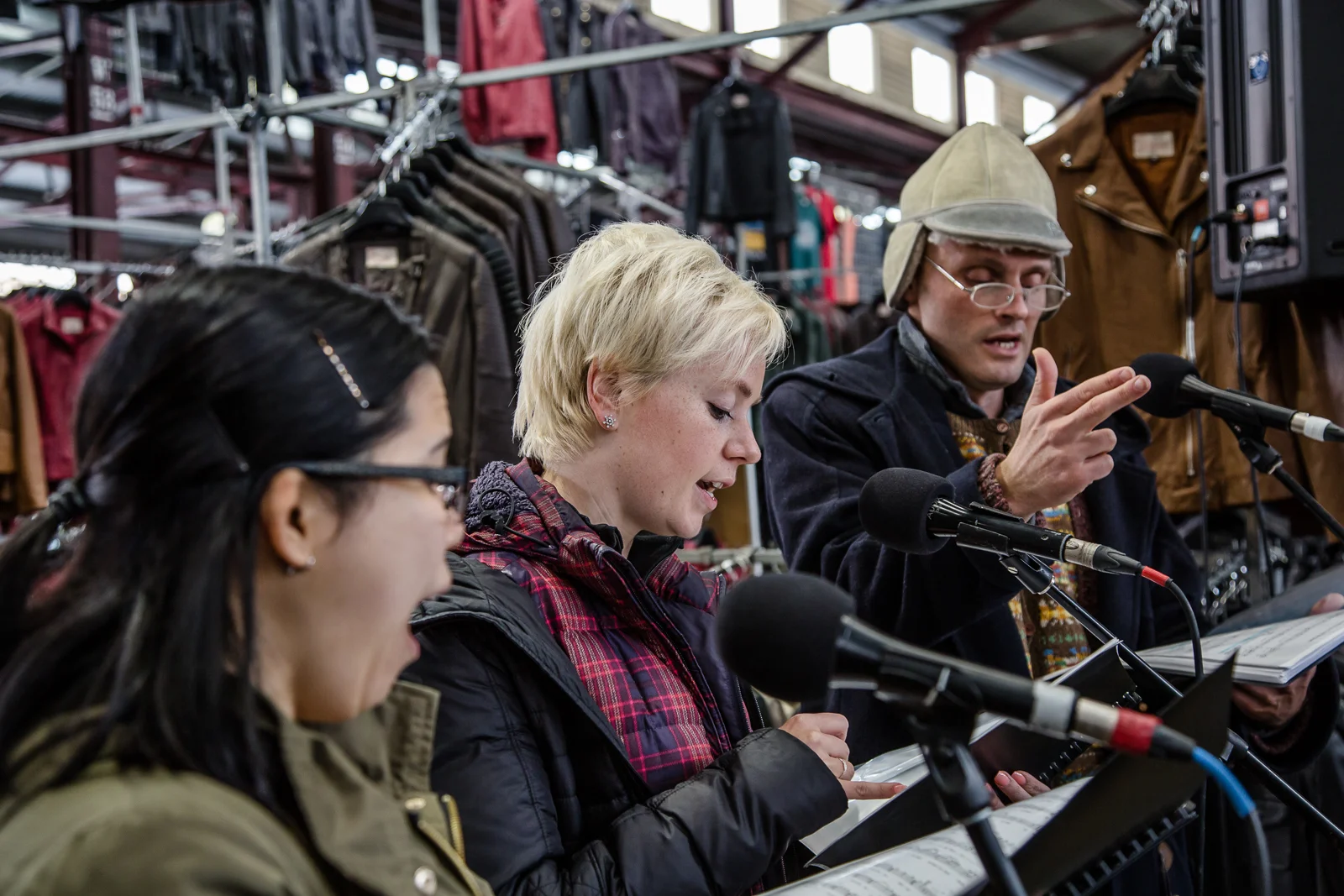 Performers as part of Kiron Robinson's Choral Lament, to accompany his work, Upon this troubled sea . Photo by Bryony Jackson.