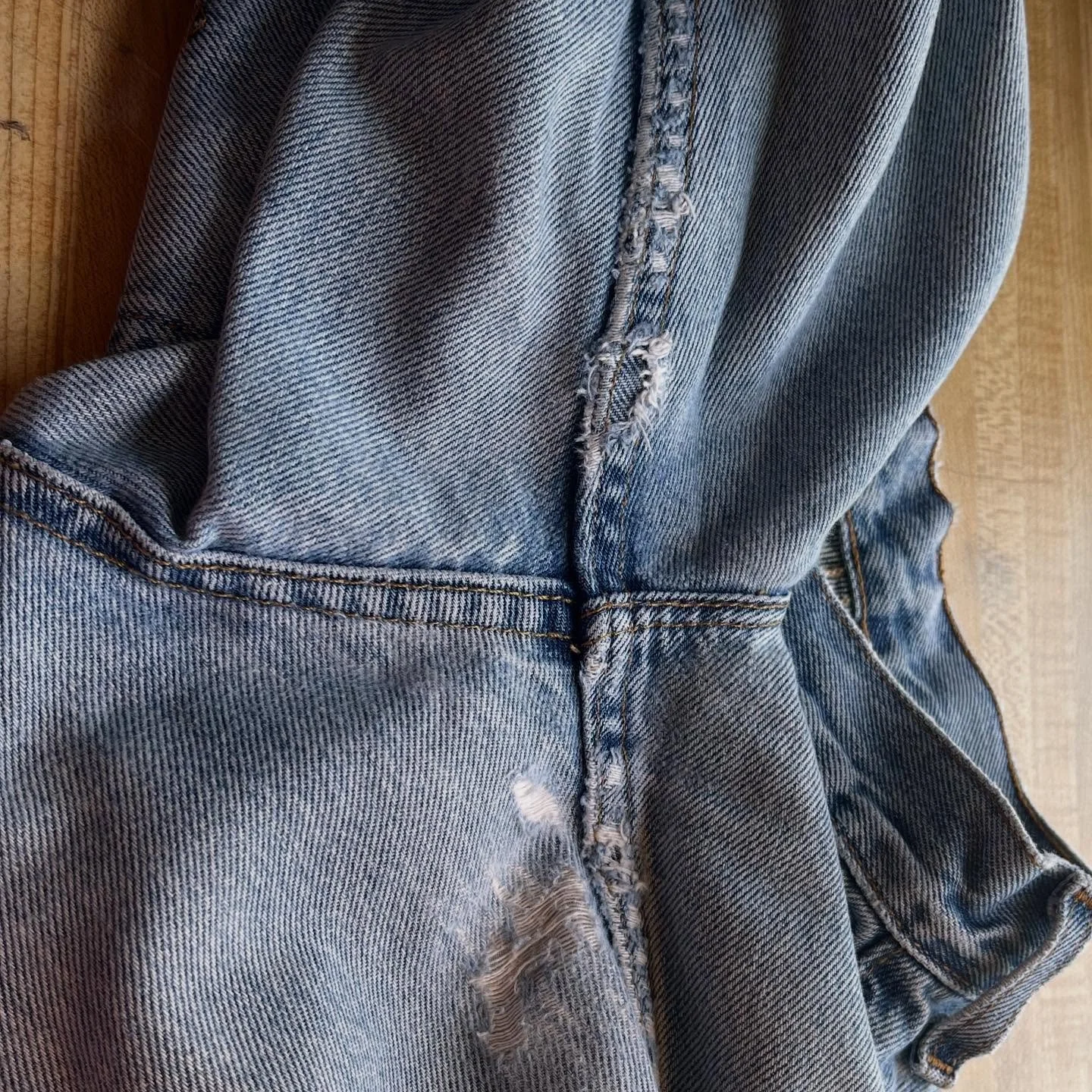 Crotch repair before and after!#boltwest #boltwestrepairs #boltwestrepairwear #ifitsbrokefixit #denimrepair