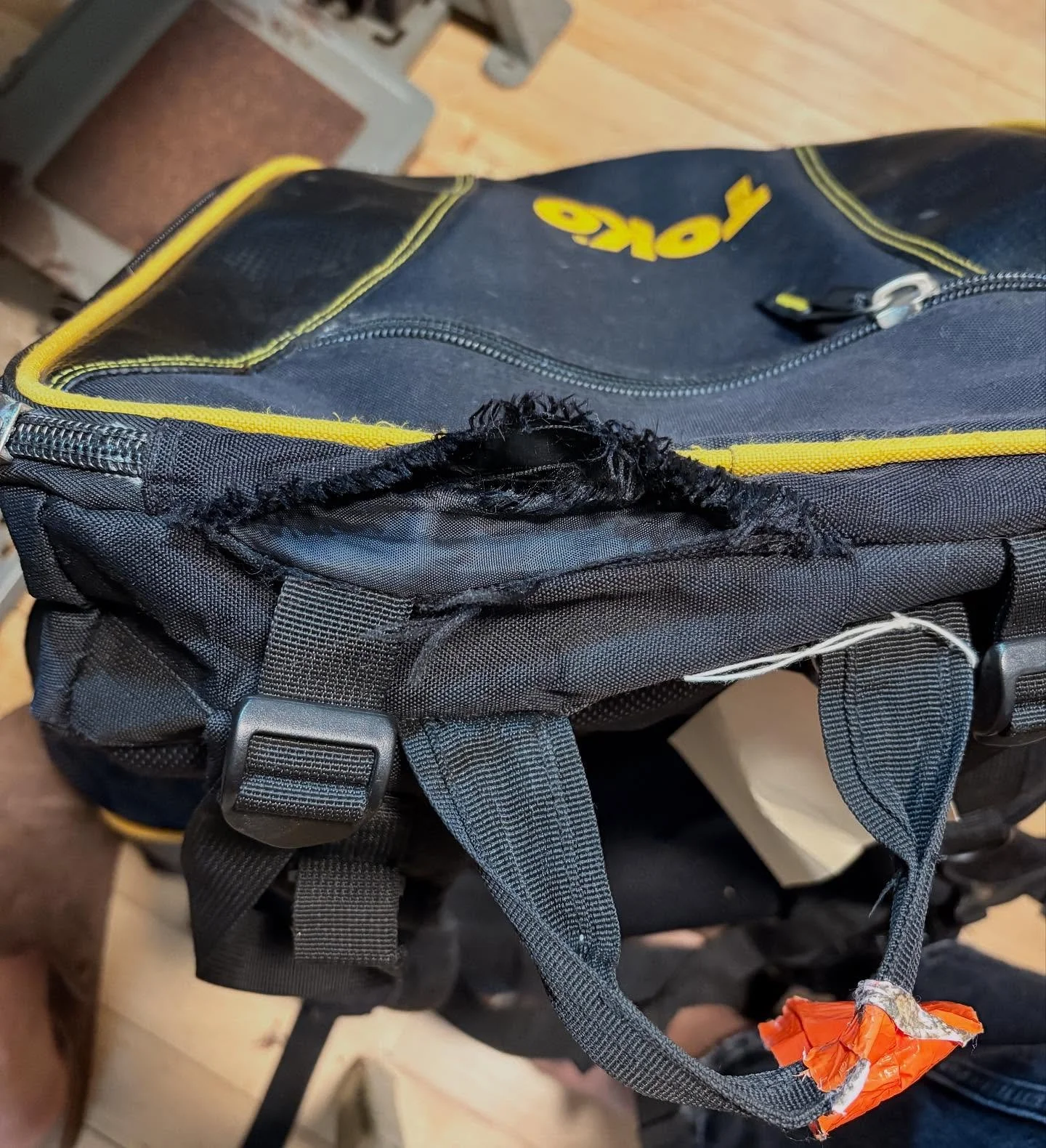 Totally forgot an after photo but I had to replace this panel attaching the zipper top to the back of the bag and then bound both seams! #boltwestrepairs #boltwest #boltwestrepairwear #ifitabromefixit