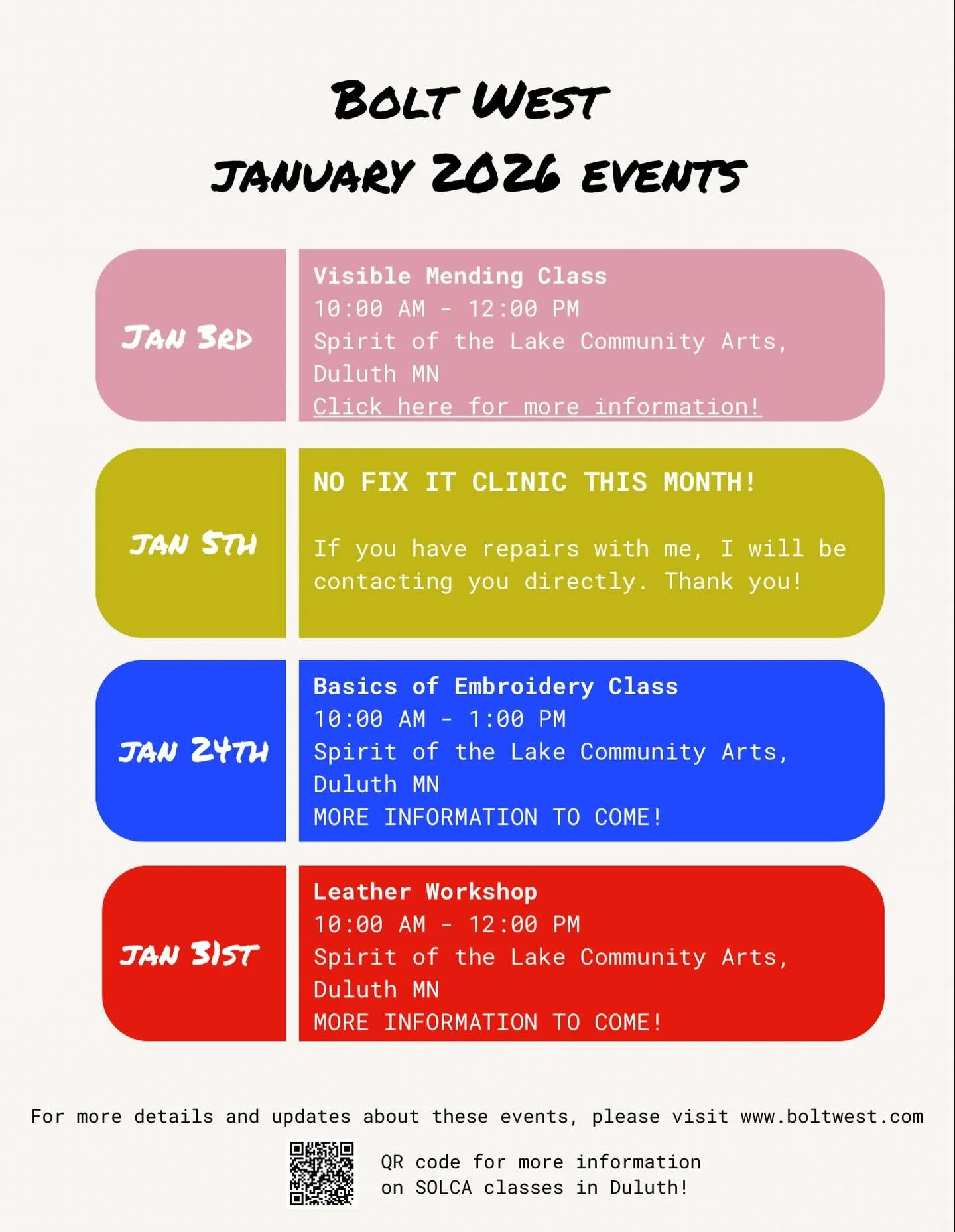 Happy holidays everyone!!! Here is a new calendar of events for January! I&rsquo;ll be teaching a few classes at @spiritofthelakearts. Link in bio for class registration and more info!