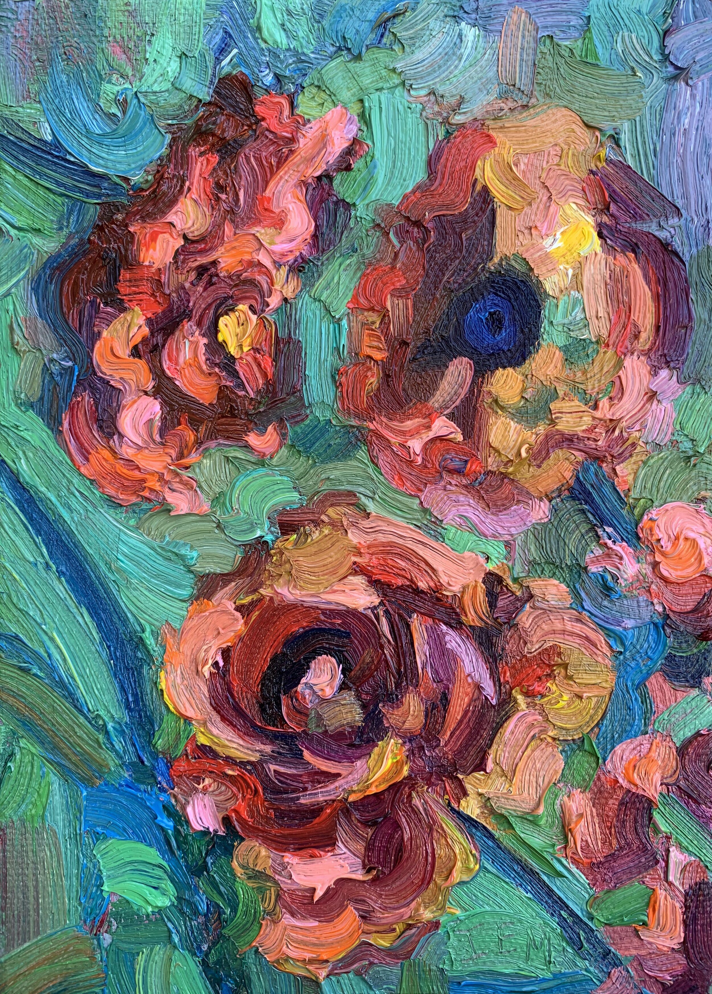 Three Flowers, 7"x5", oil on canvas, 2019