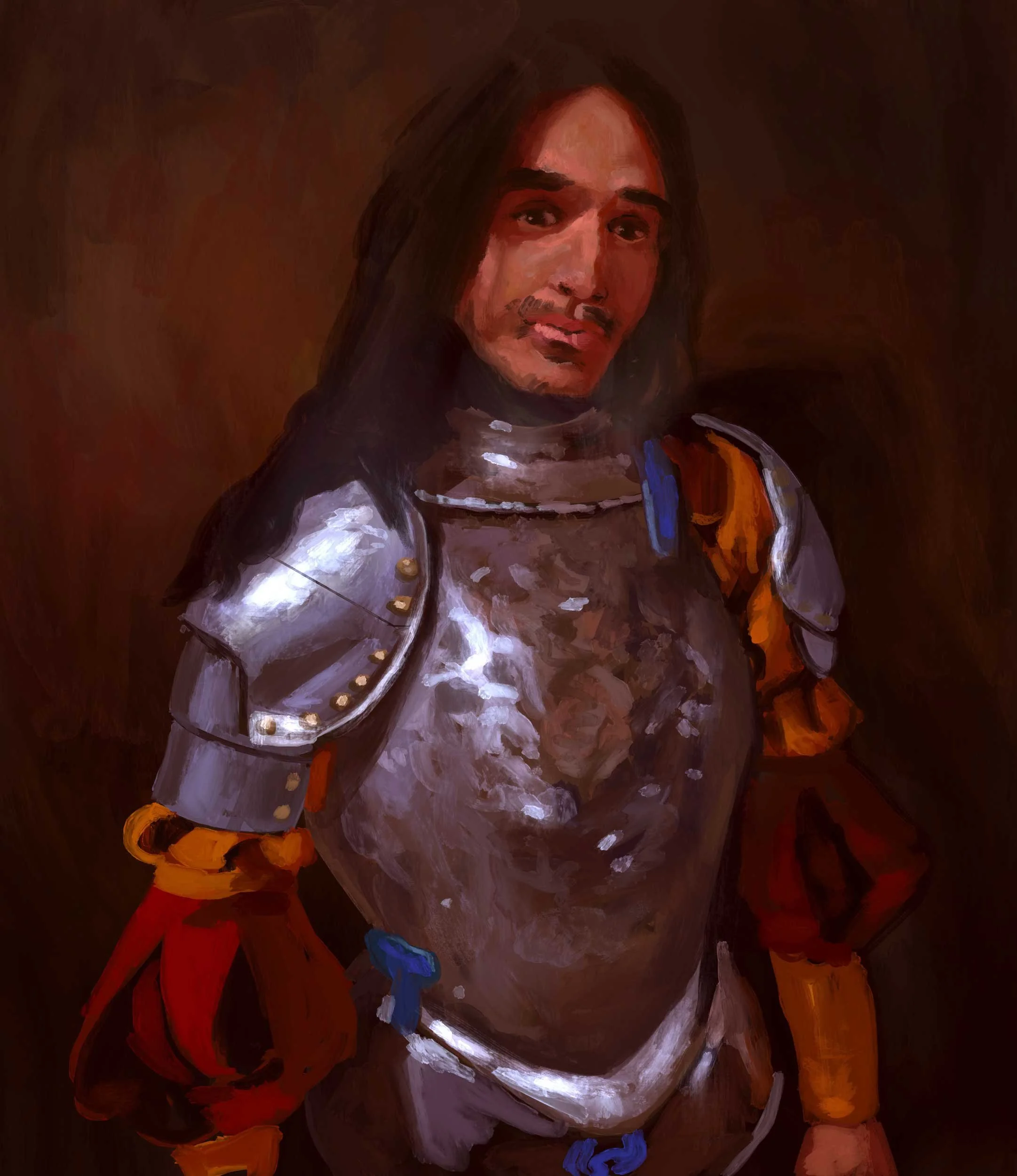 Renaissance man in handmade armour with painterly loose style
